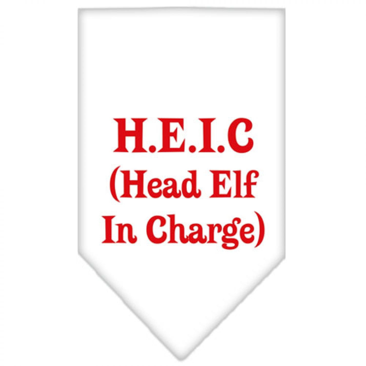 Christmas Pet and Dog Bandana Screen Printed, &quot;Head Elf In Charge&quot; White Large