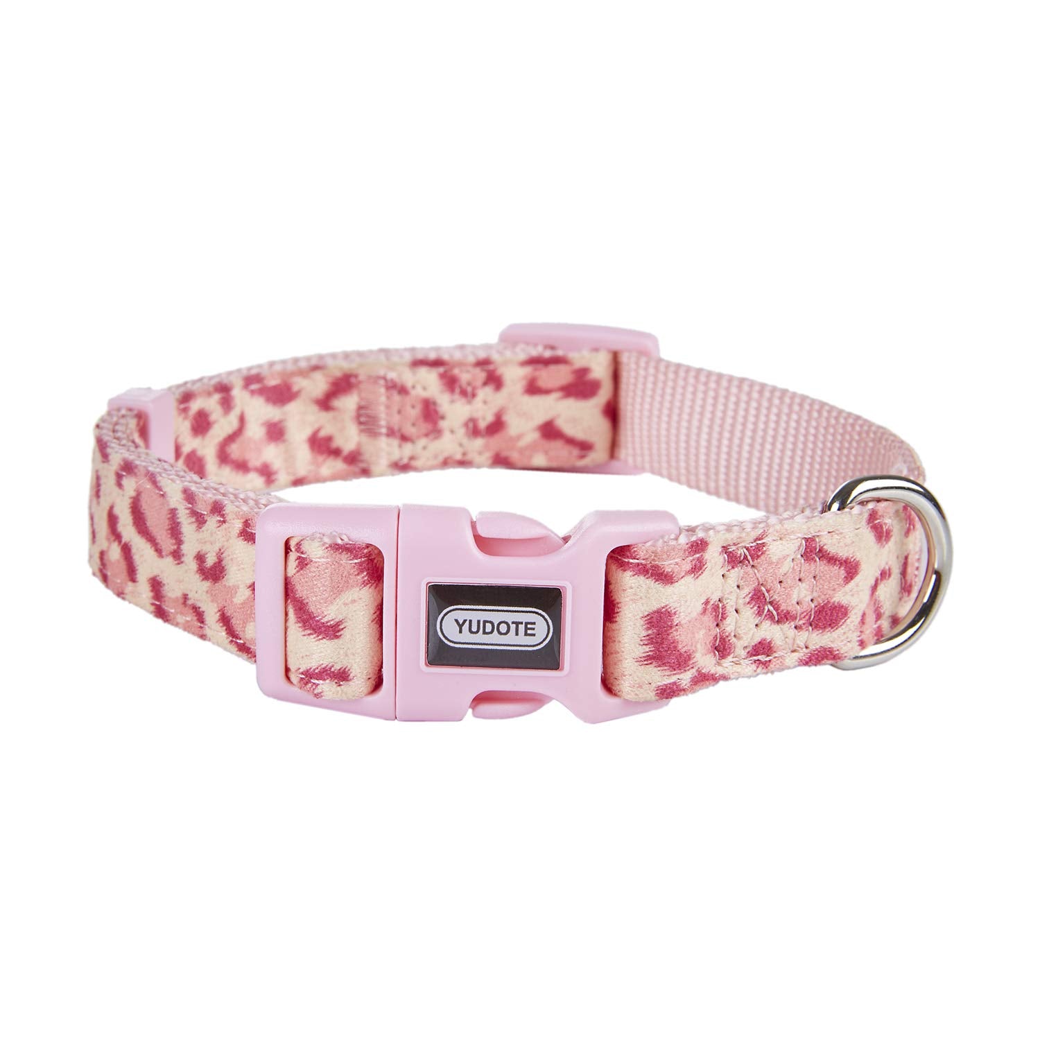 Petiry Fancy Pink Leopard Dog Collar Flocking Fabric Cheetah Scent Premium Soft and for Puppy,Middle and Big Dogs(Neck:12''-18''