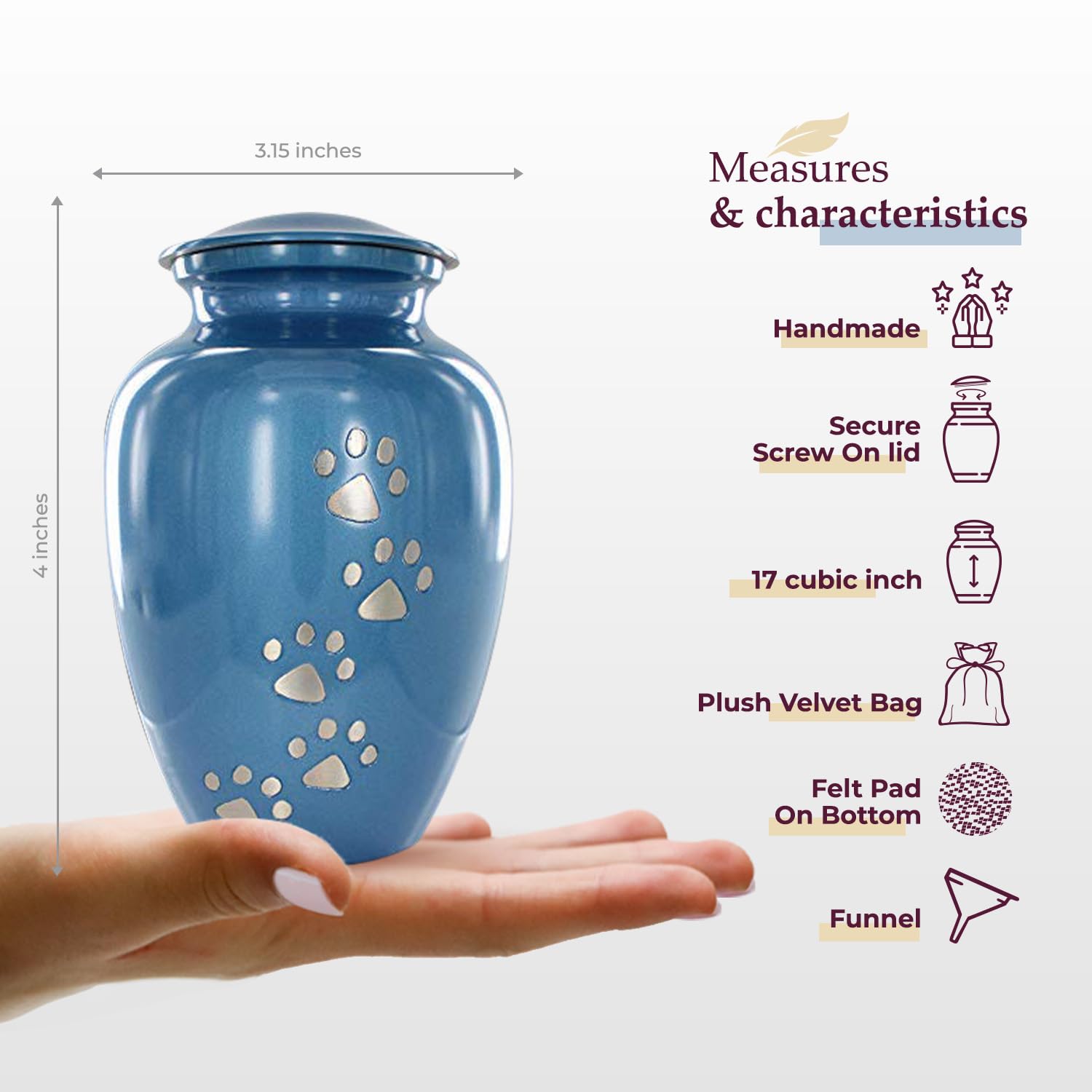 Trupoint Memorials Small Pet Urn For Dogs And Cats Ashes, Paws Print Blue Cremation Urns For Pets Up To 17 Lbs