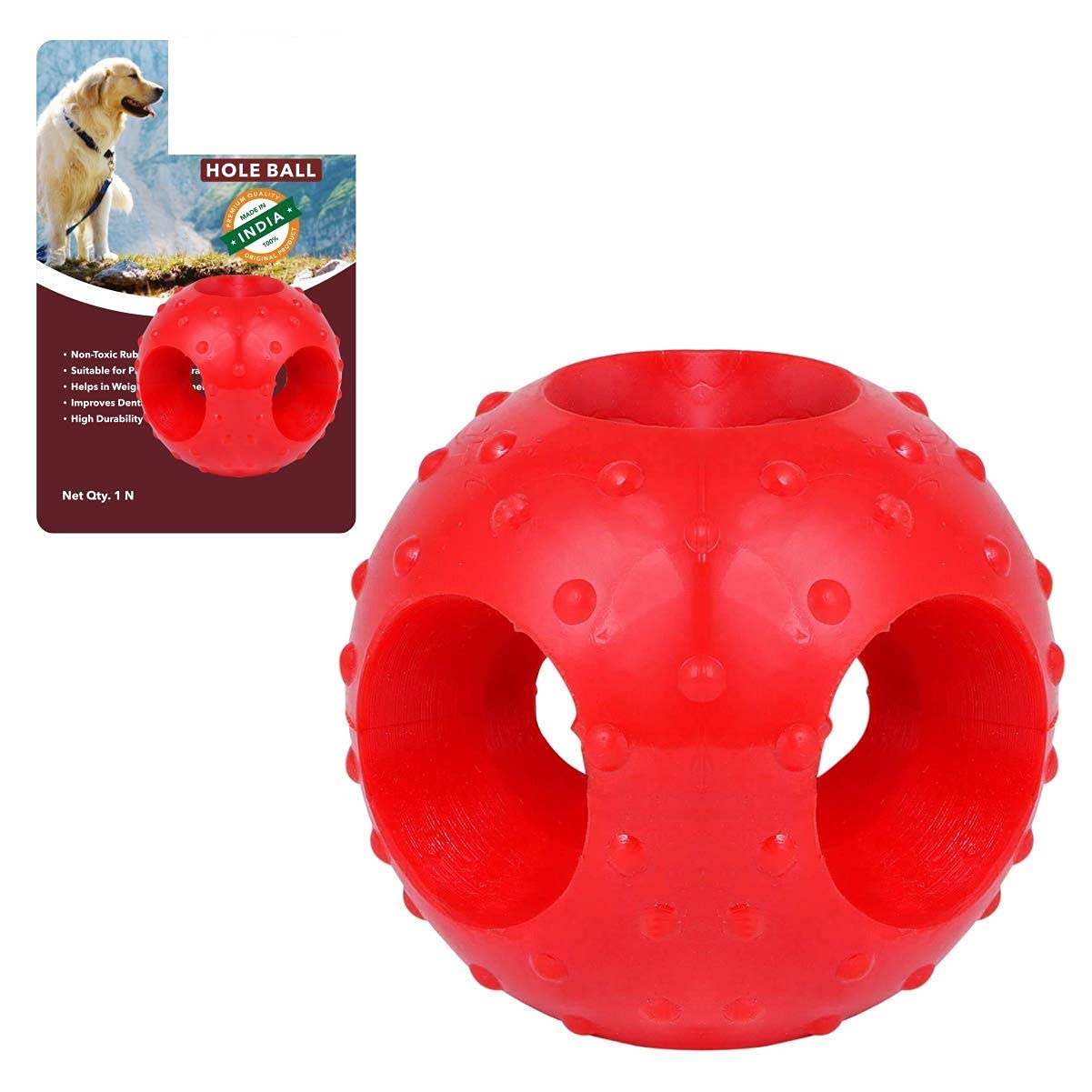 Psk Pet Mart NonToxic Rubber Hole Ball Chew Toy, Puppy/Dog Teething Toy  3 Inches