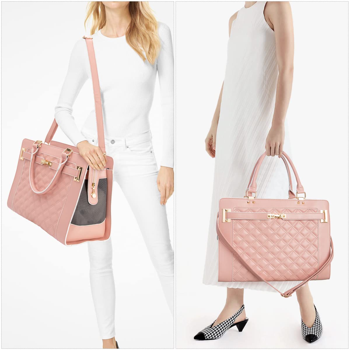 Fashion Pet Carrier Dog Cat Carrier Purse Soft-Sided Leather Handbag Pet Tote Bag For Small Dogs Puppy And Cats Tsa Airline Approved