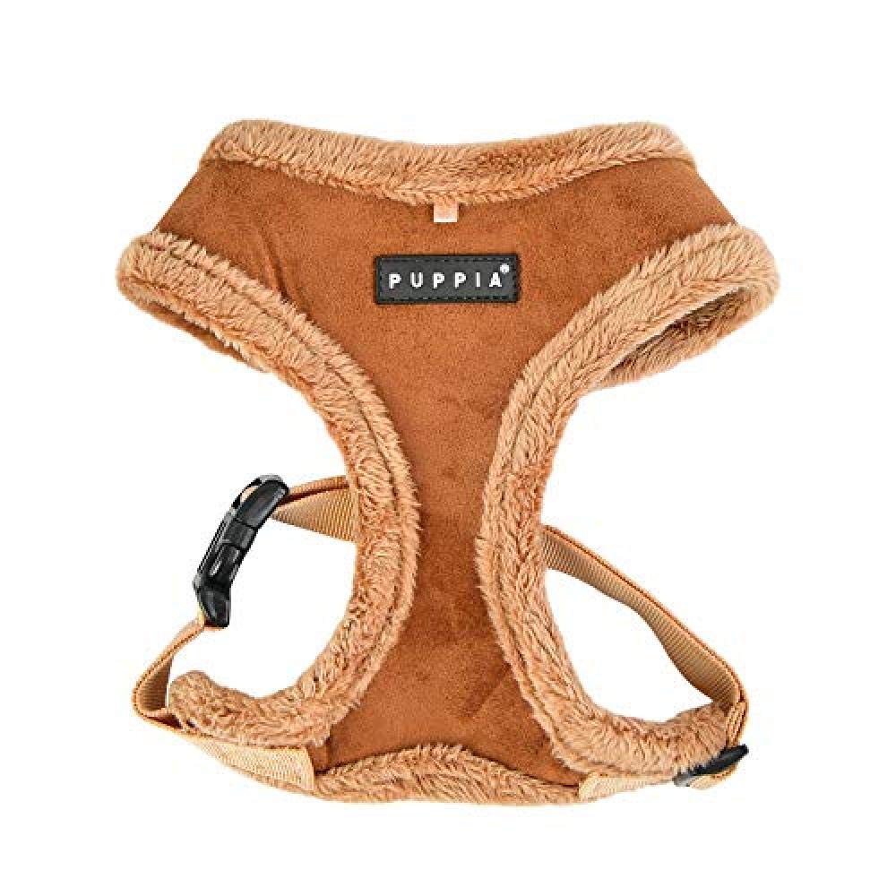 Puppia Terry Dog Harness Over-The-Head Winter Suede Warm No Choke No Pull Training Walking For Small And Medium Dog, Brown, Medium