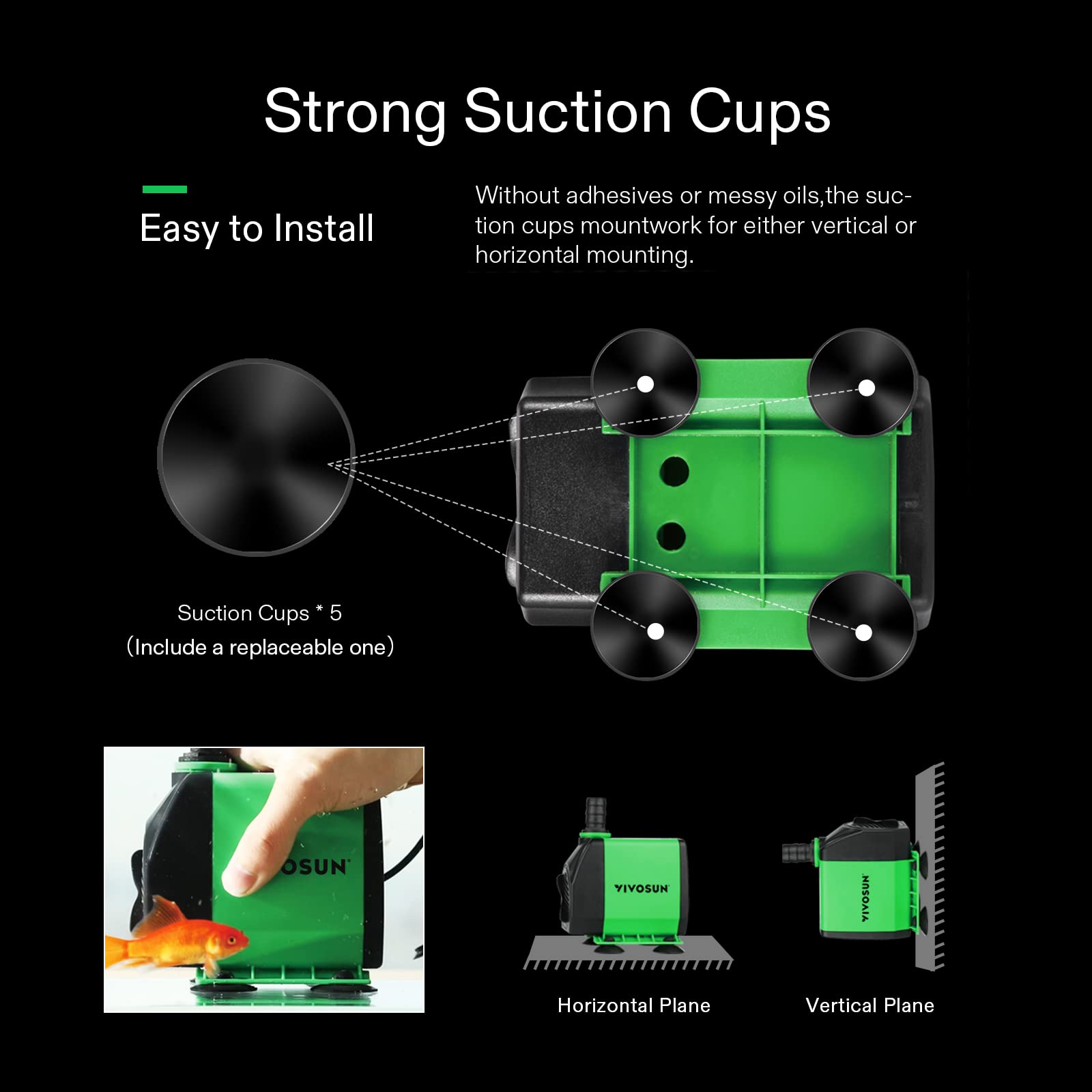 Vivosun 800Gph Submersible Pump(3000L/H, 24W), Ultra Quiet Water Fountain Pump With 10Ft. High Lift With 6.5Ft. Power Cord, 3 Nozzles For Fish Tank, Pond, Aquarium, Statuary, Hydroponics Green