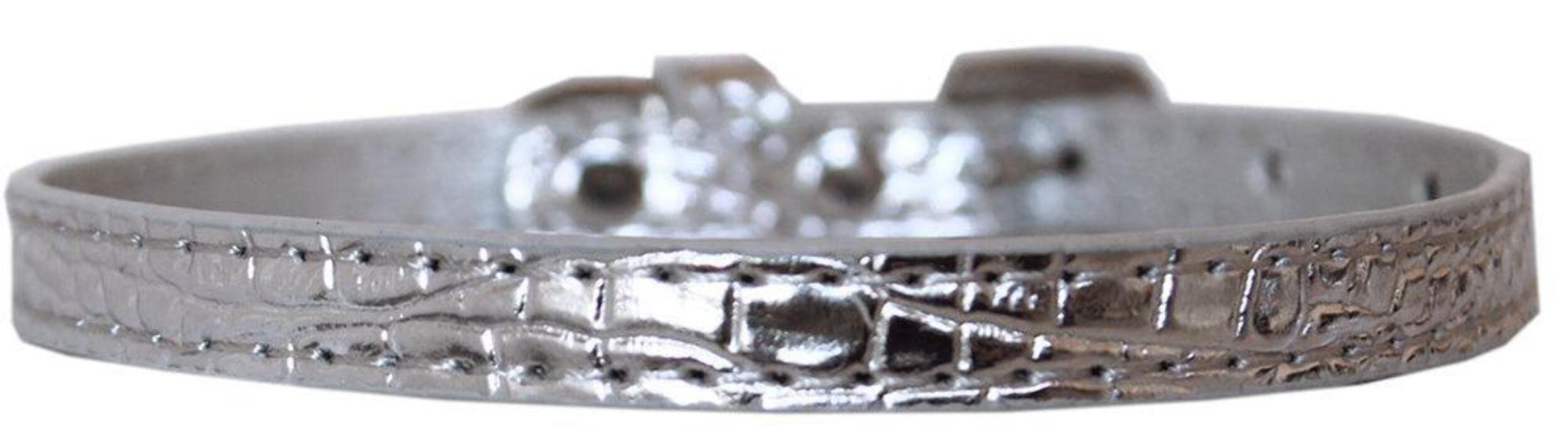 Dog, Puppy & Pet Designer Croc Collar, &quot;Plain 3/8&quot; Wide&quot; Silver 12