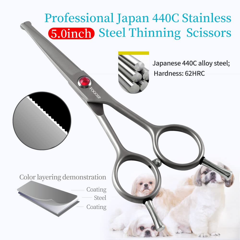 Fogosp 4.5'' Straight Dog Scissors For Grooming Face And Paws With Safety Round Tip For Small Dogs Cats Face Paw Ears Trimmer Ca