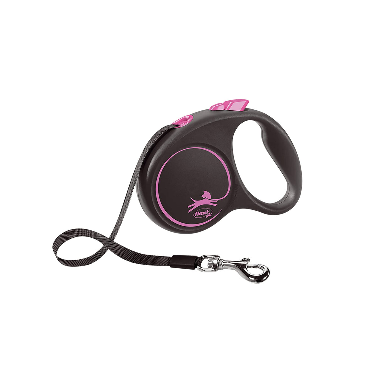 Flexi Black Design Tape Pink Small 5M Retractable Dog Leash/Lead For Dogs Up To 15Kgs/33Lbs