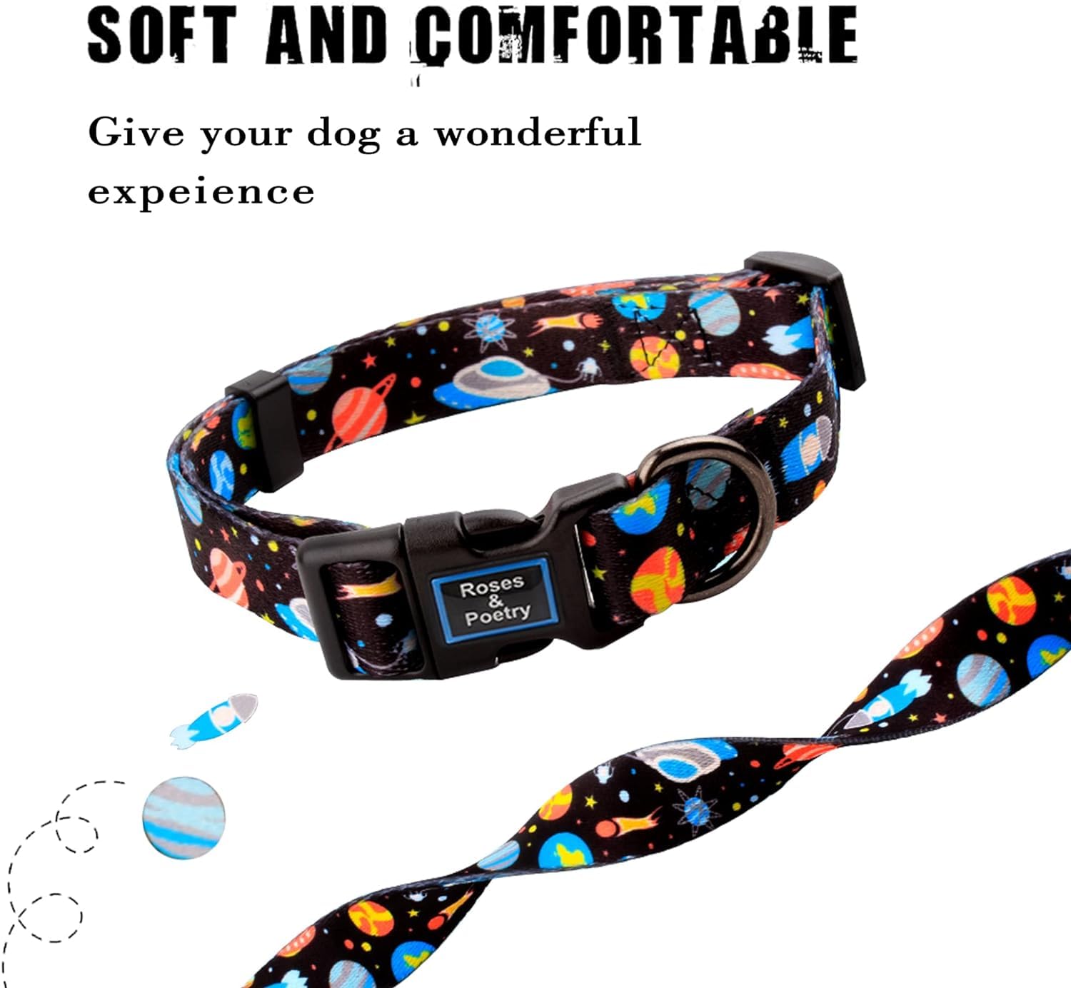 Roses&Poetry Dog Collar With Colourful Star Patterns, Adjustable Durable Puppy Collars For Small Medium Large Dogs (Star-Xs)