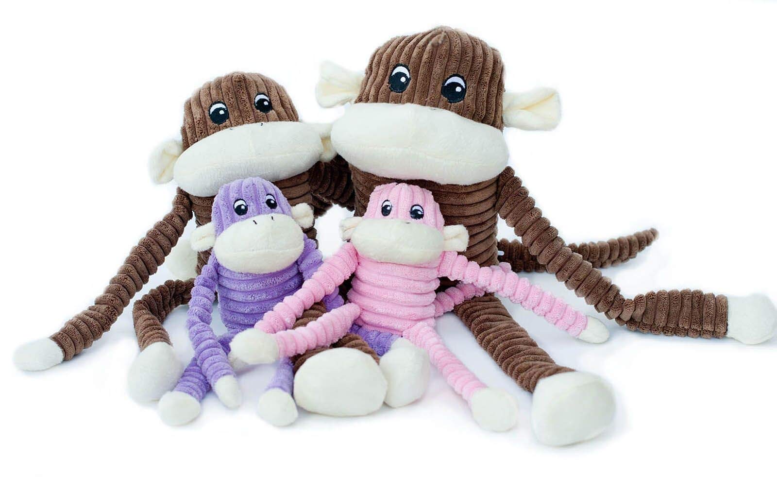 Zippypaws - Spencer The Crinkle Monkey Dog Toy, Squeaker And Crinkle Plush Toy - Brown, Large