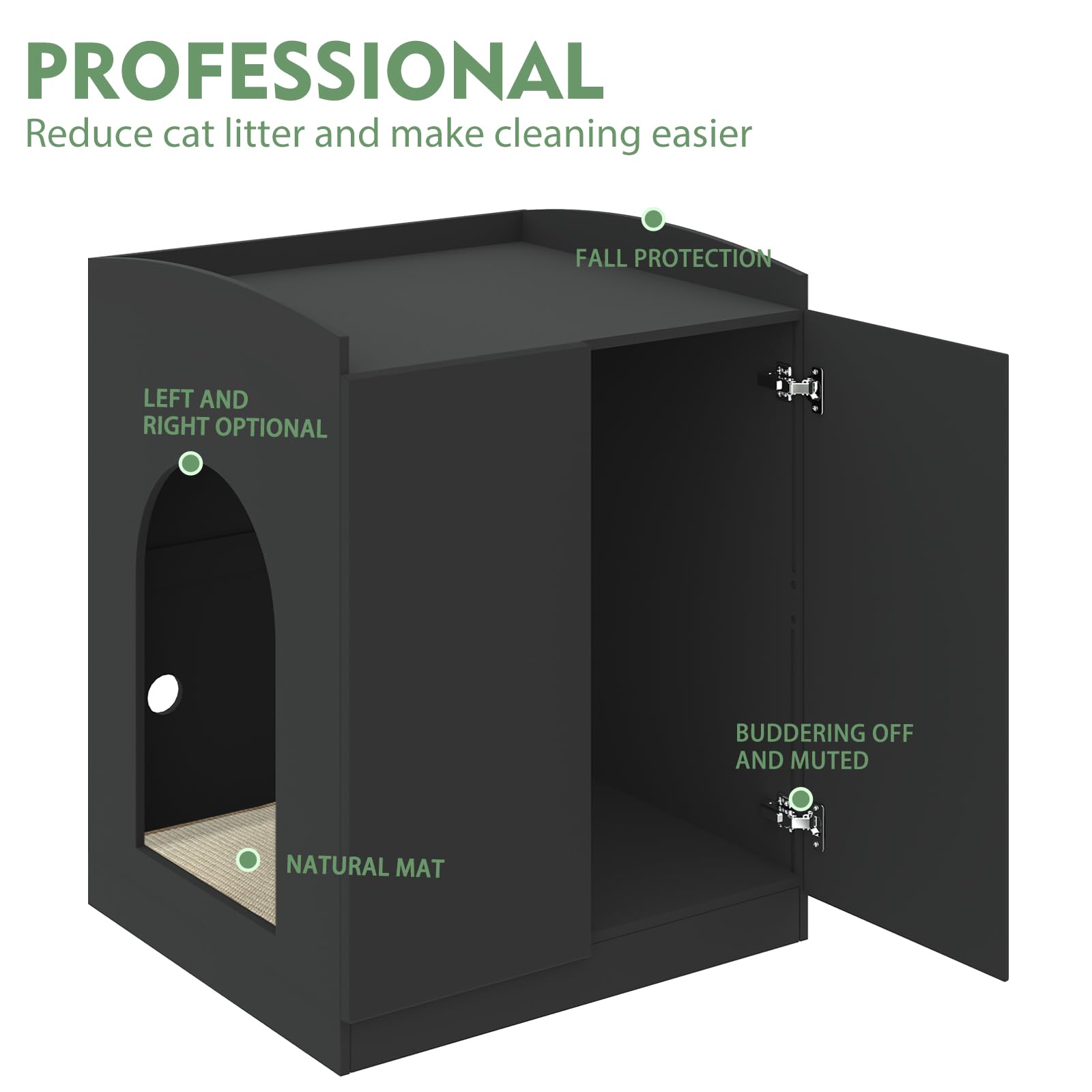 Amunrbrek Modern Tall Self Cleaning Litter Box Enclosure,Hidden Cat Litter Box Enclosure Furniture For Large Automatic Litter Bo