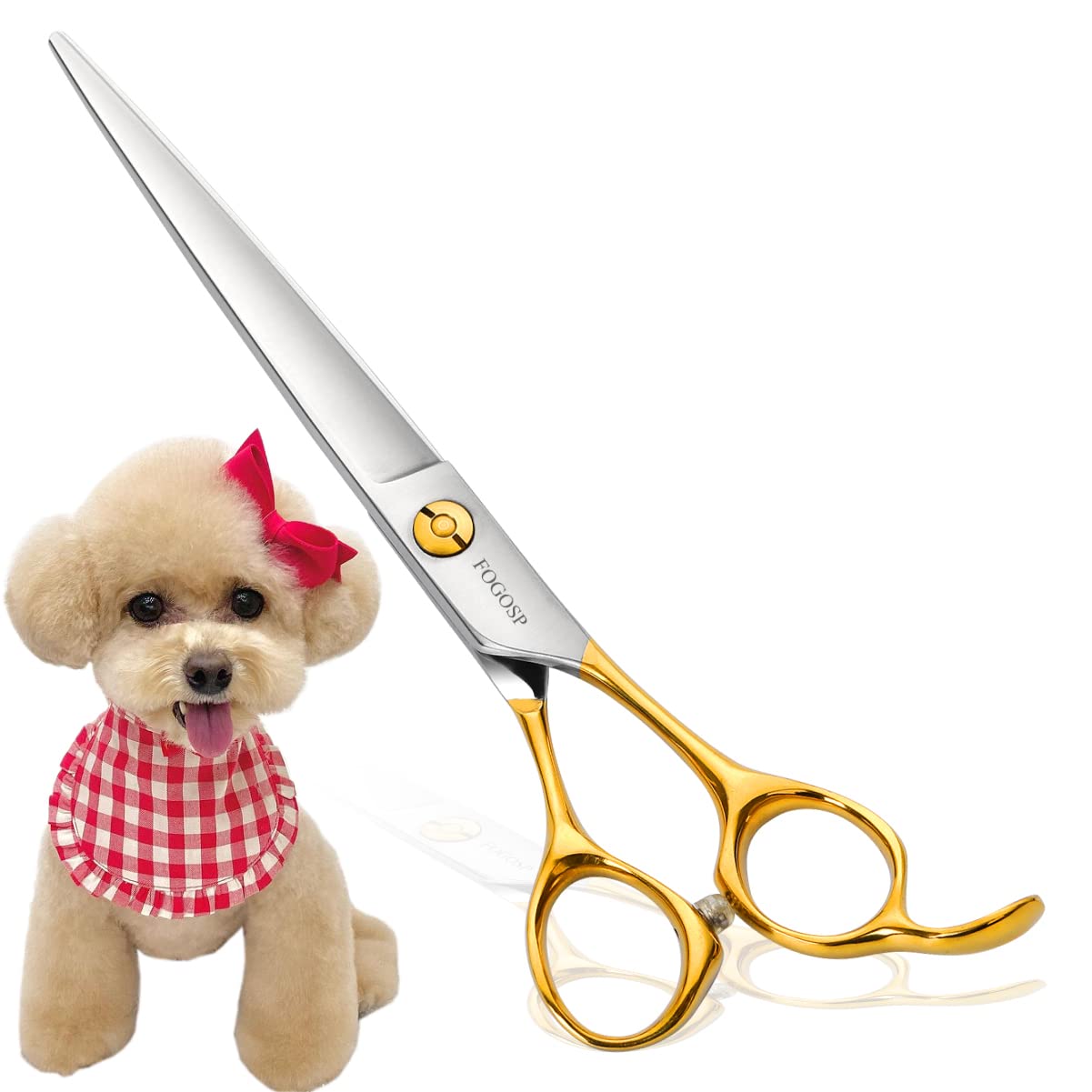 Fogosp Professional Dog Grooming Scissors Straight 7.5'' Pet Grooming Shears For Cutting Small Dogs Cat Thick Hair Japan 440C St