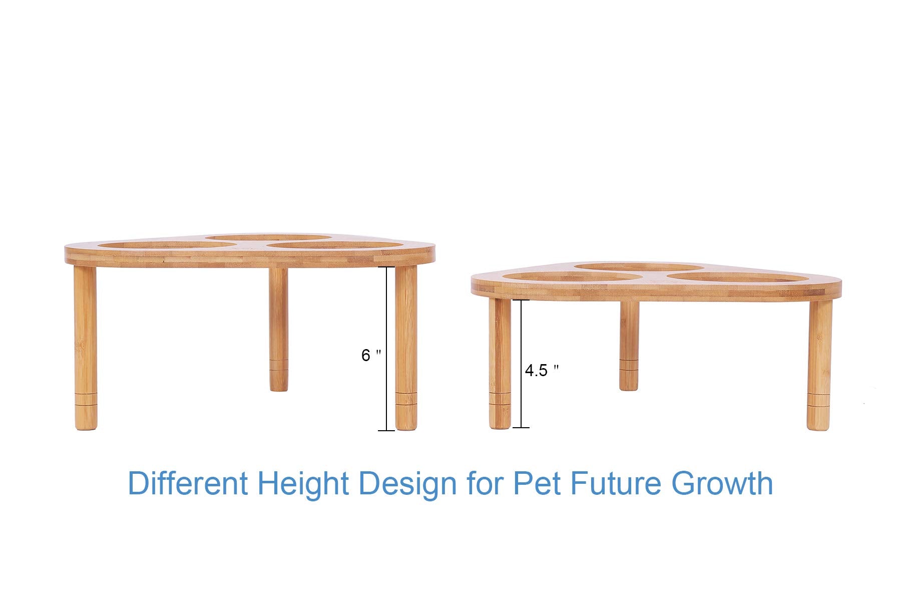 Miss Meow Raised Cat Bowls With Stand Feeder, Elevated Bamboo Stand With 3 Ceramics Bowls, Anti Slip And Removable Feet. (Ceramic Bowls)
