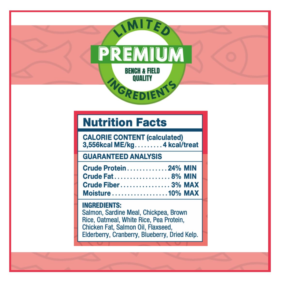 Bench & Field Holistic Natural Salmon & Triple Berry Dog Treats | Crunchy Bone-Shaped Bites | Antioxidant Blend, 10-Ounce Bottle