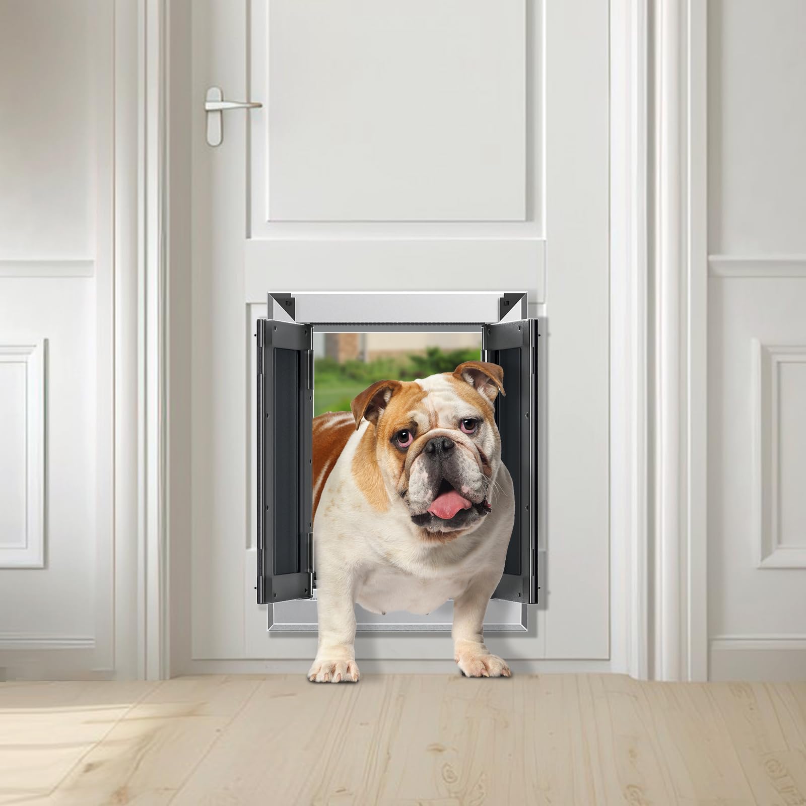 Fingerping Aluminum Large Dog Door For Exterior Door,Strong Double Magnetic Flaps,Heavy-Duty Dog Door For Medium Dog Up To 40Lbs