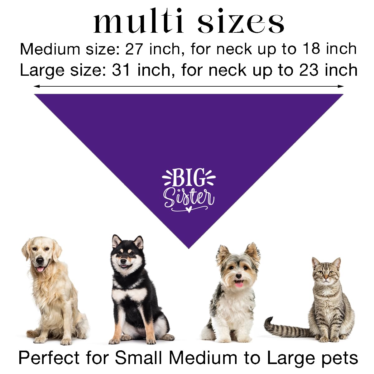 Big Sister Purple Dog Triangle Scarf, Dog Scarf Accessories (L)
