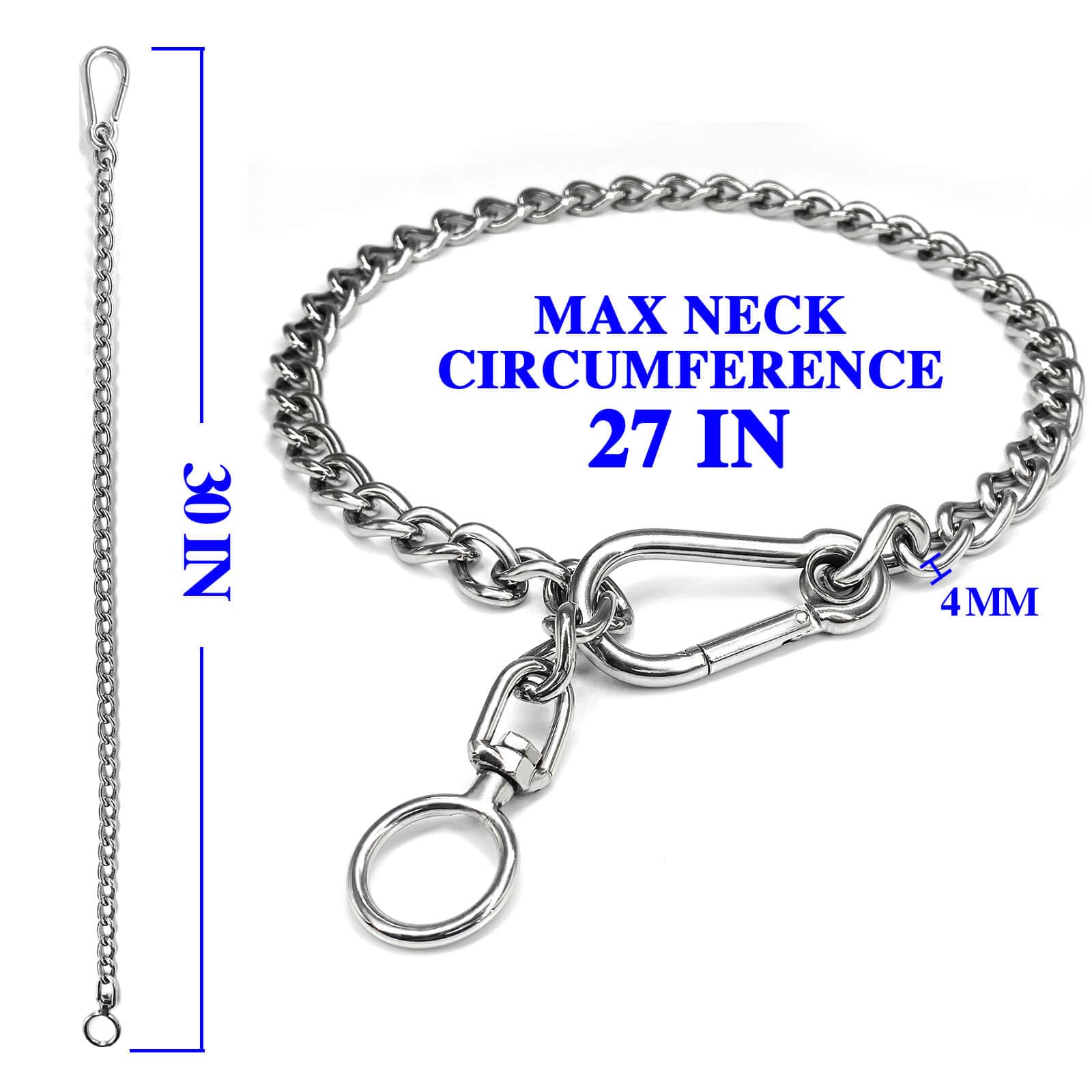 Dog Chain Collars 304 Stainless Steel Metal Chew Proof Dog Necklace Anti Winding Dog Leash Extension Lead for Small Medium Large