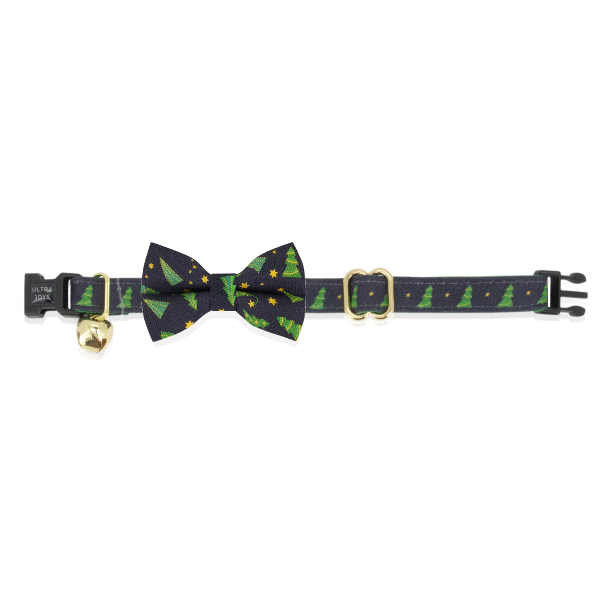 Ultra Joys Breakaway Cat Collar With Bells - Boy & Girl Kitten Collar With Bandana And Bowtie - Christmas Tree Large