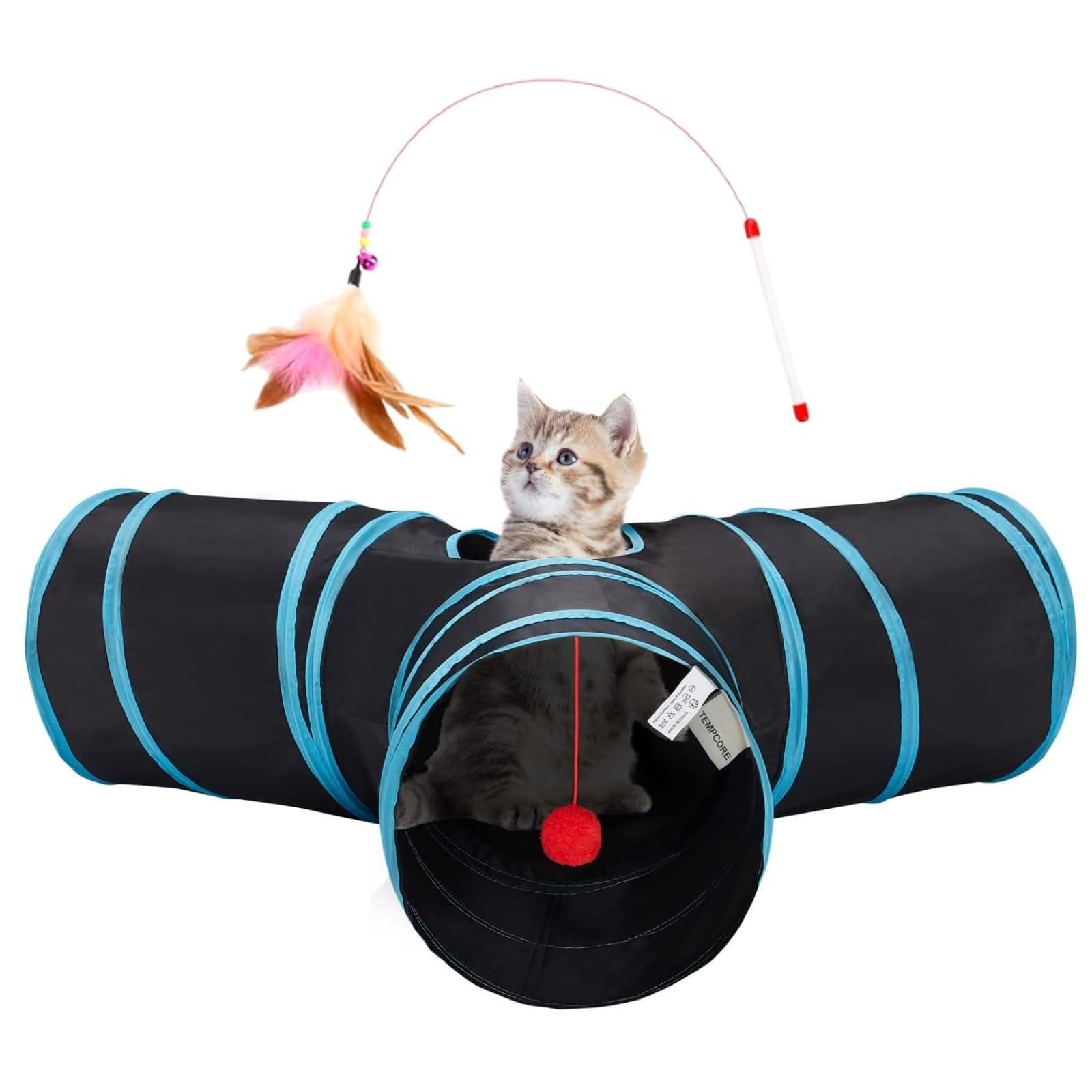 Emily Pets Cat Tunnel Tube Toys 3 Way Collapsible, Tunnels For Indoor Cats,Kitty Bored Peek Hole Toy Ball,Interactive Toy Maze C