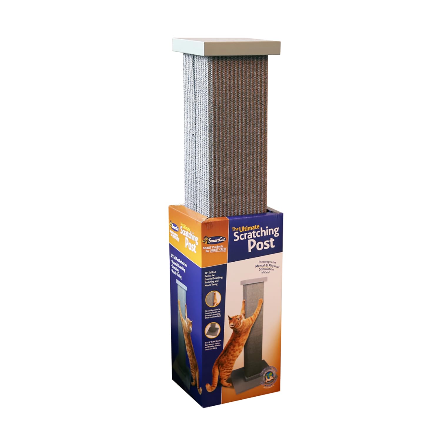 Smartcat Ultimate Scratching Post - Gray, Large 32 Inch Tower - Sisal Fiber, Simple Design - For All Cats