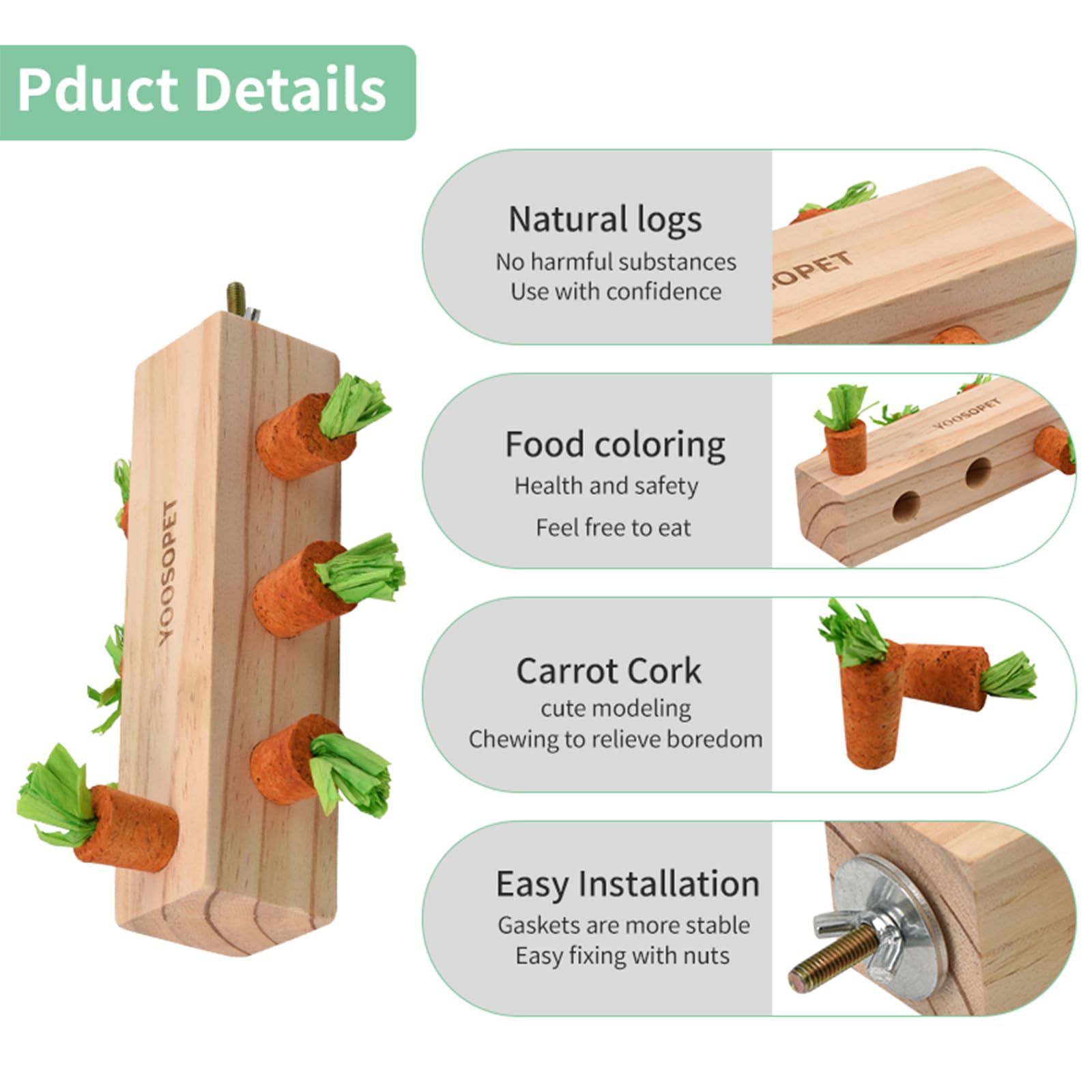 Yooso Wing Bird Toys, Bird Chew Toy Cork Wooden Block Parrot Foraging Toys Birdcage Accessories For Conures Parakeets Cockatiels