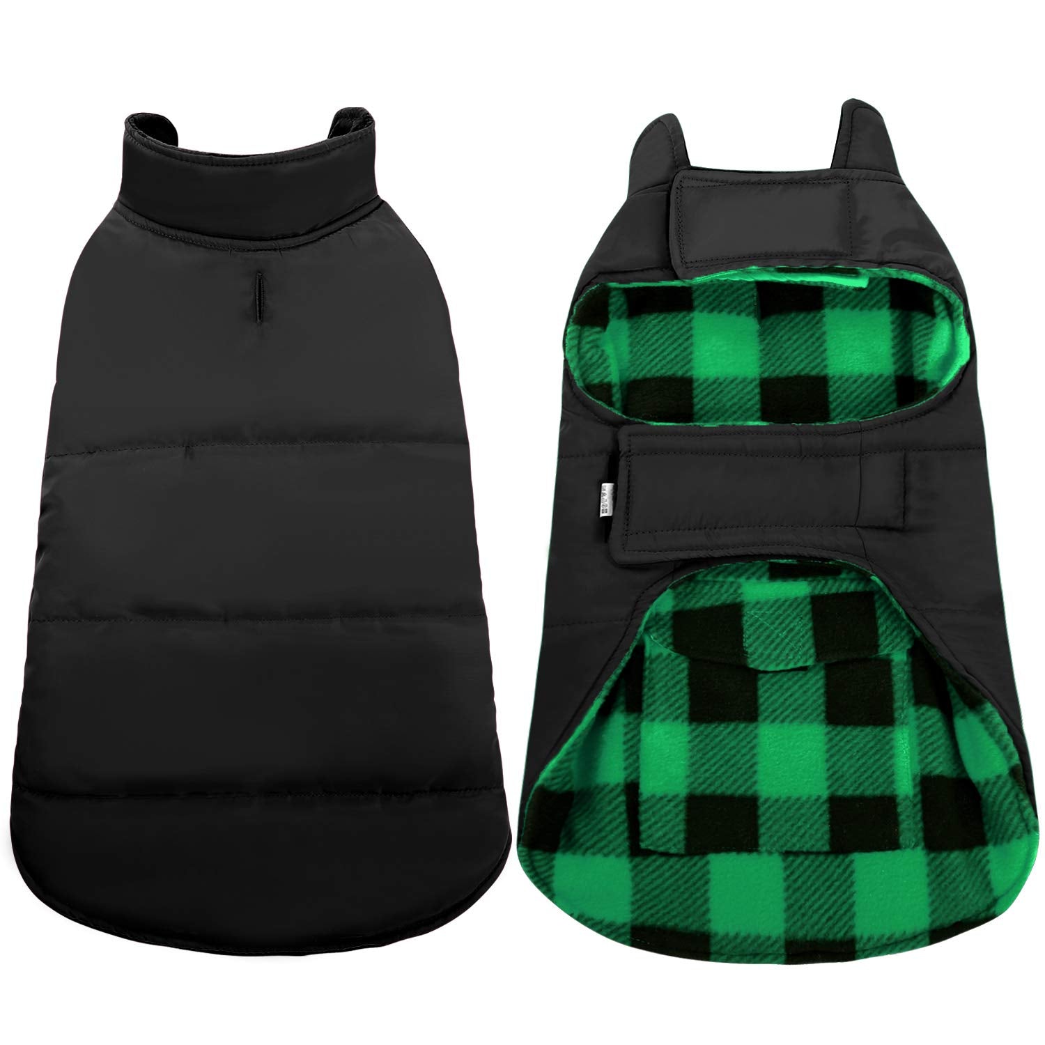 ASENKU Reversible Dog Jacket - Plaid Waterproof Winter Coat for Small to Large Dogs (XS, Green)