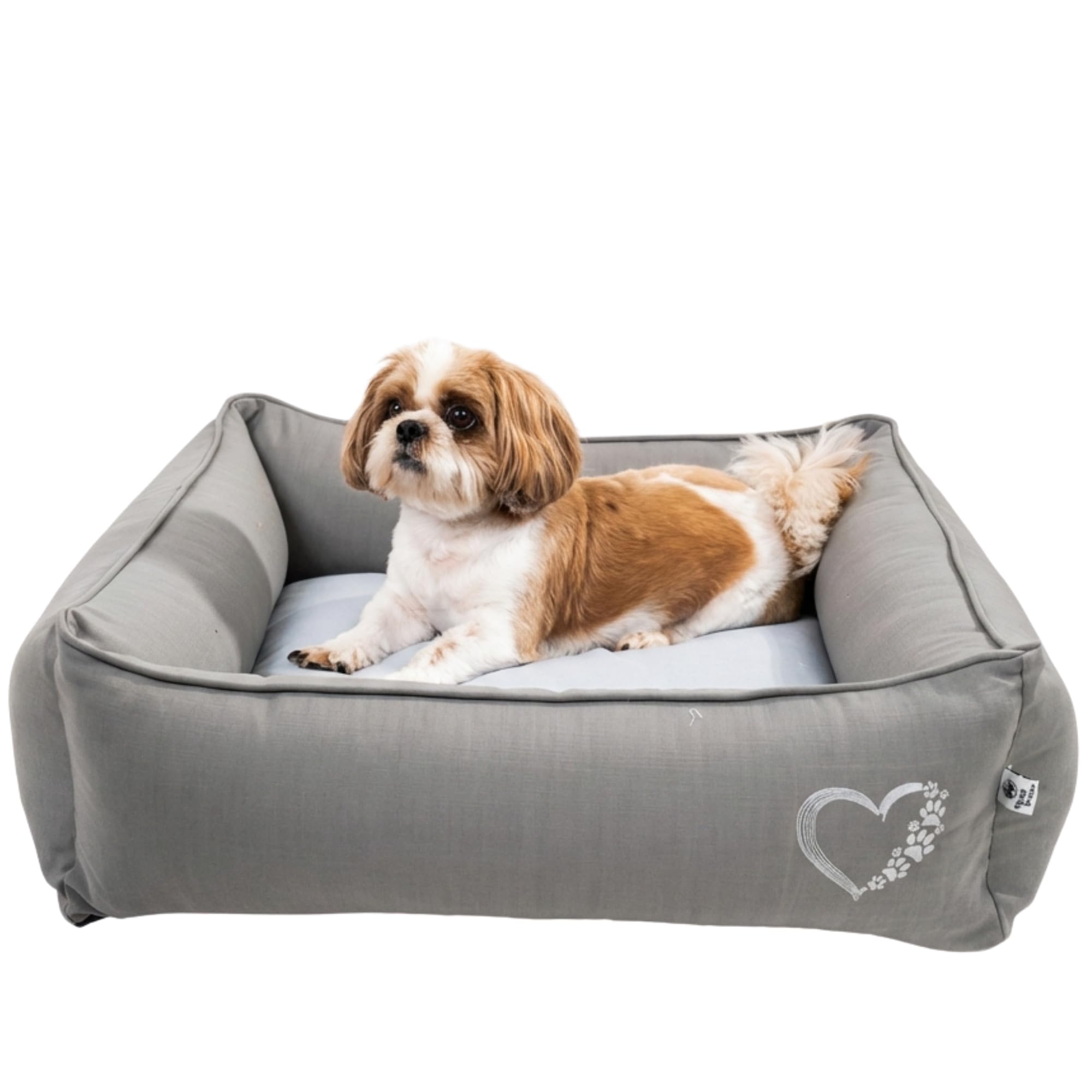 Wag & Wilder Grey Orthopedic Dog Bed Washable Cover & Bolstered Sides  Comfort for Small Breeds Like Shih Tzu & Large Dogs Lik