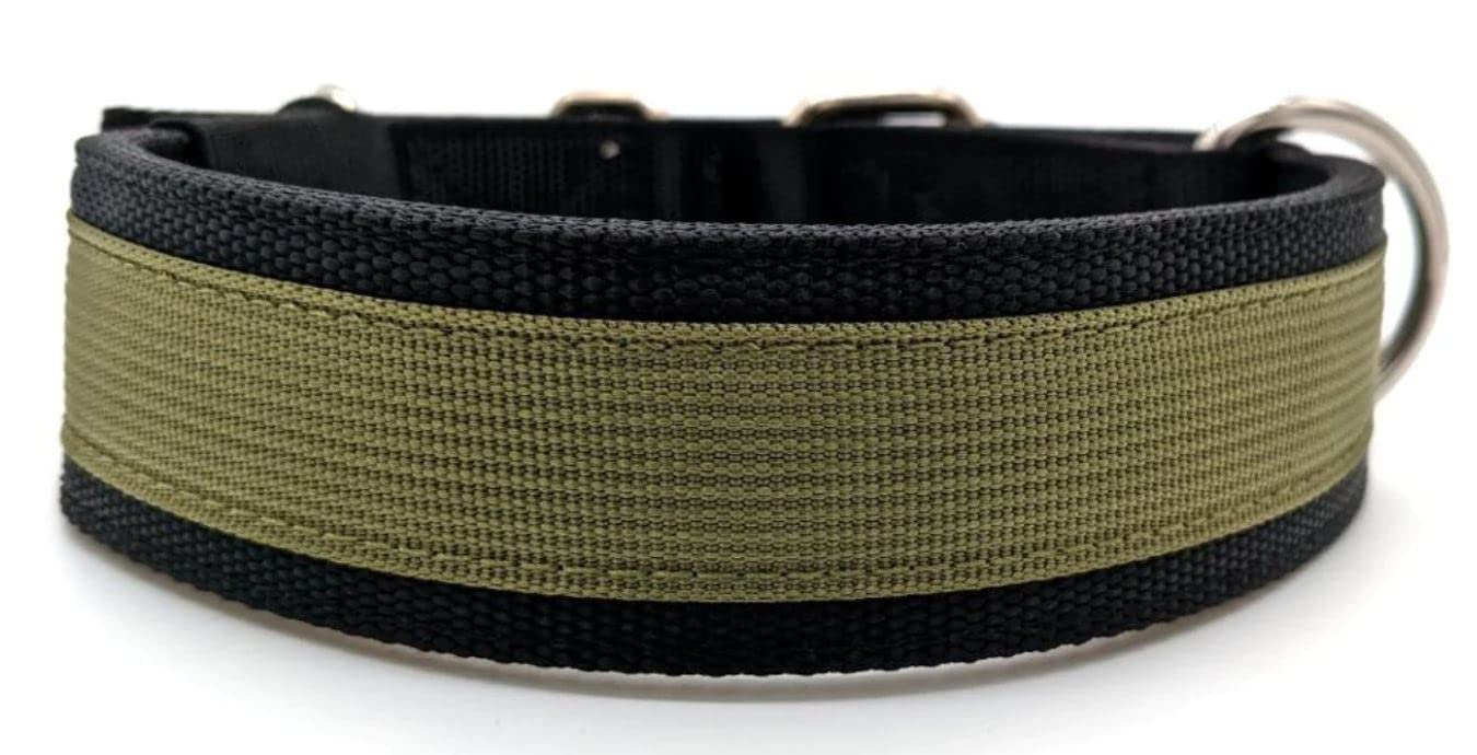 Canine Athletes 1.5'' Pro-Hd 5-Ply Heavy Duty Working Dog Collar Extra Strength Durable (Black/Olive Green, Medium Large)