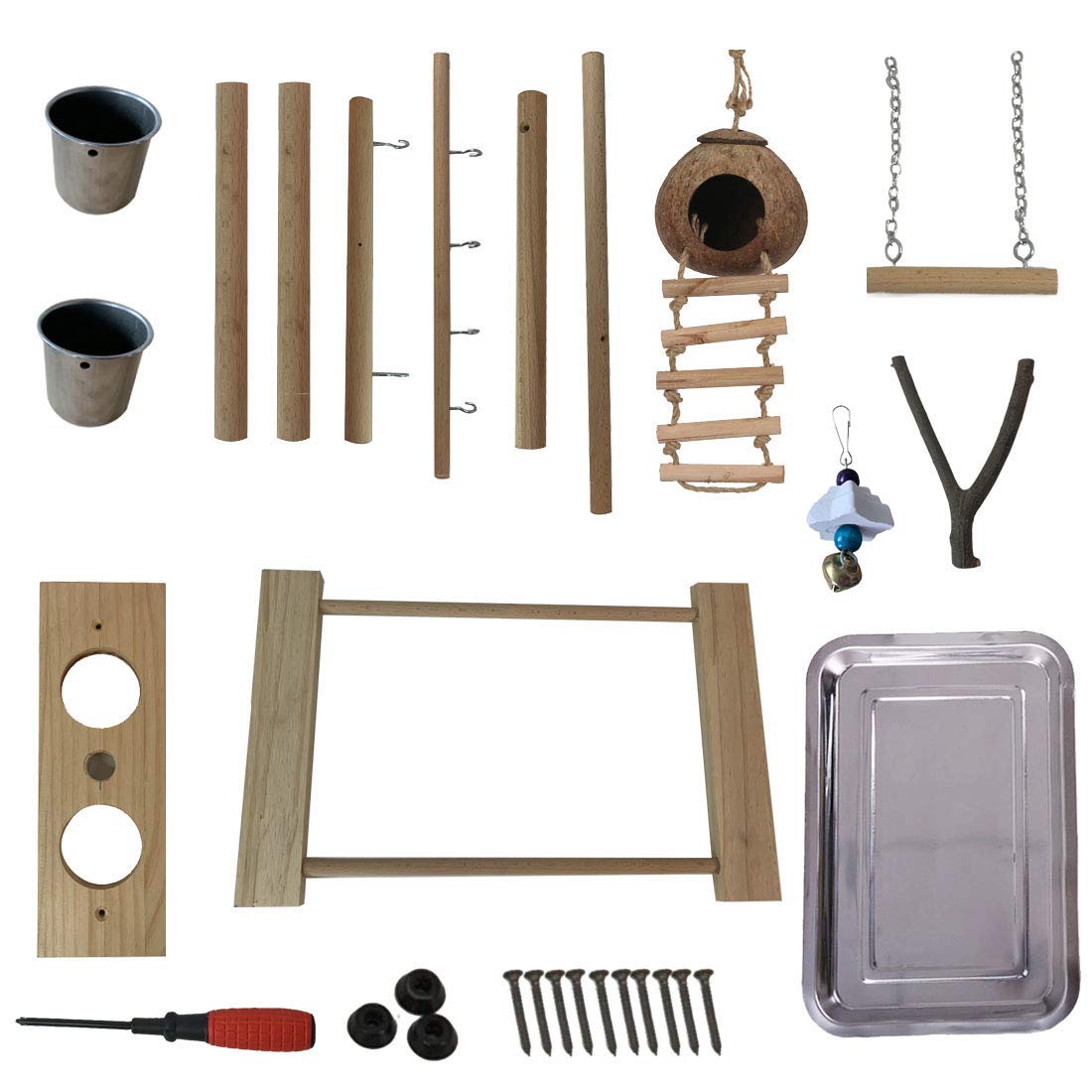 Hamiledyi Parrot Playground Bird Play Stand Natural Wood Parrot Perch Gym With Feeder Cups Cockatiel Nest With Ladder Lovebirds Cage Accessories Toy Exercise Activity Center For Cockatiel Lovebirds