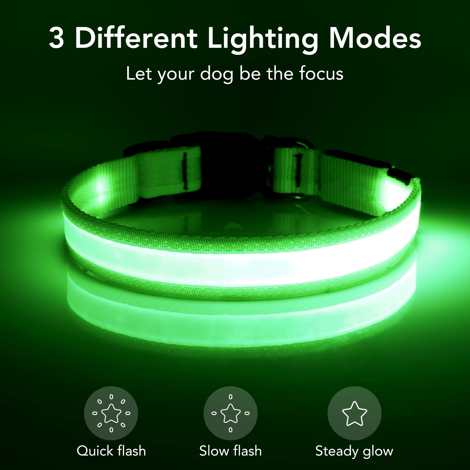 Vizpet Led Dog Collar, Light Up Dog Collar Adjustable Usb Rechargeable Super Bright Safety Light Glowing Collars For Dog(Small,G