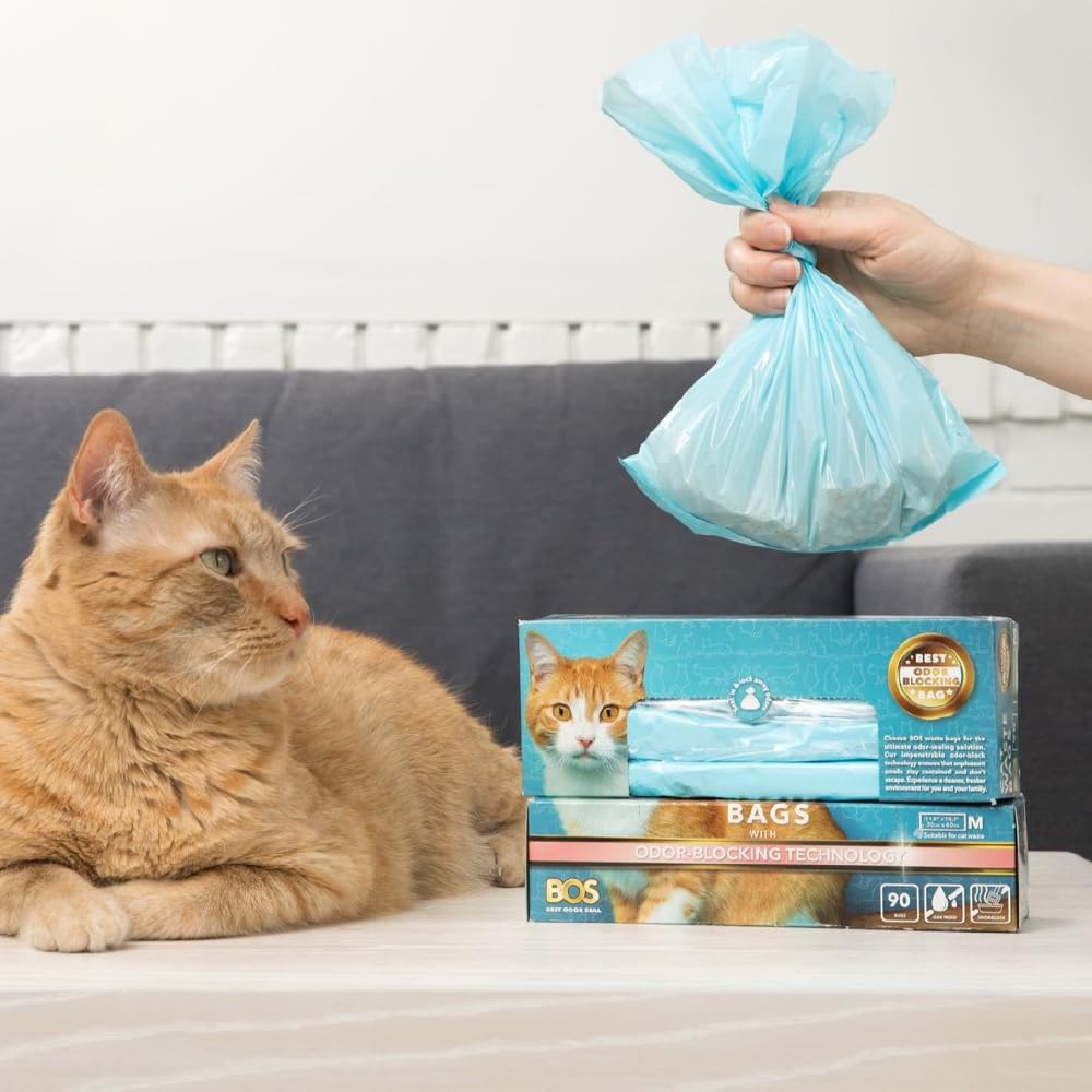 Bos Amazing Odor Sealing Cat Waste Disposal Bags - Durable And Unscented [Size: M, Color: Light Blue] (Pack Of 2)