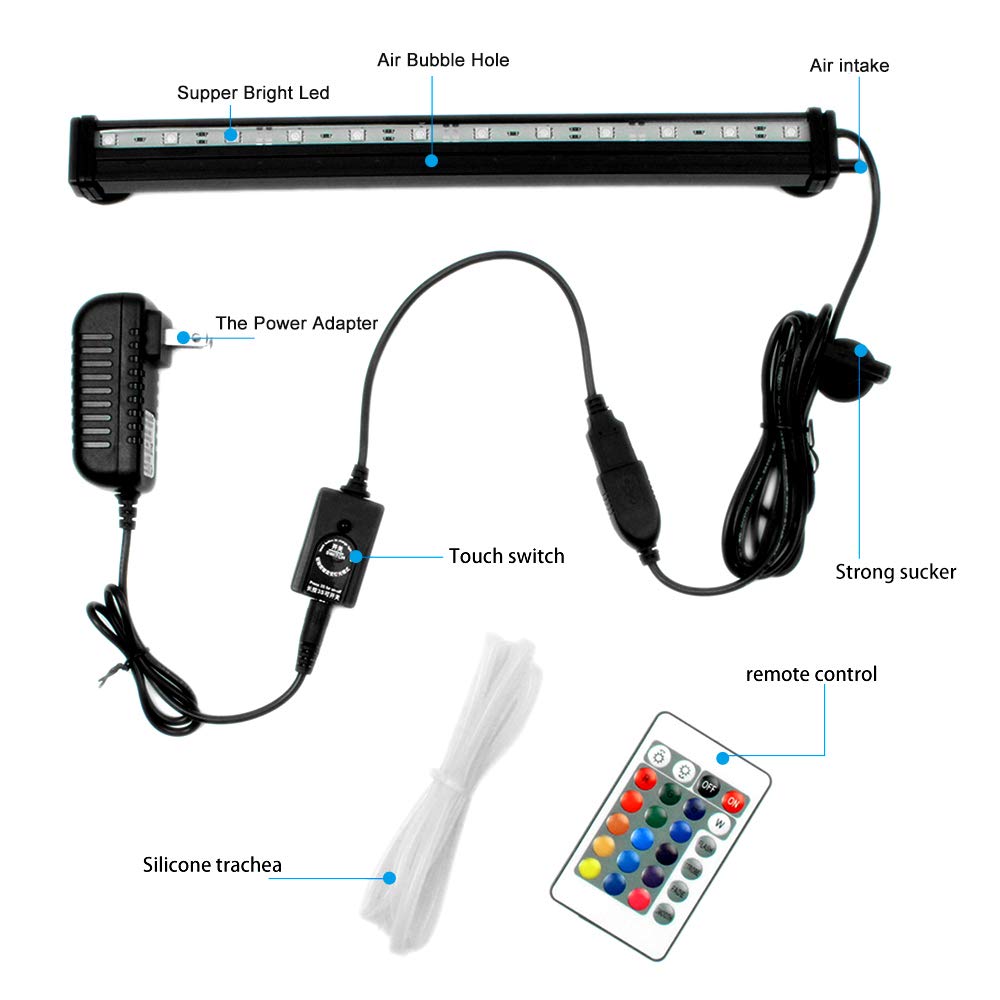 Szminiled Submersible Aquarium Light, Fish Tank Light With Air Bubble Hole, Rgb Color Changing Brightness Adjustable Ip68 Waterproof Remote Control Led Light For Aquarium Fish Tank 12 Inch