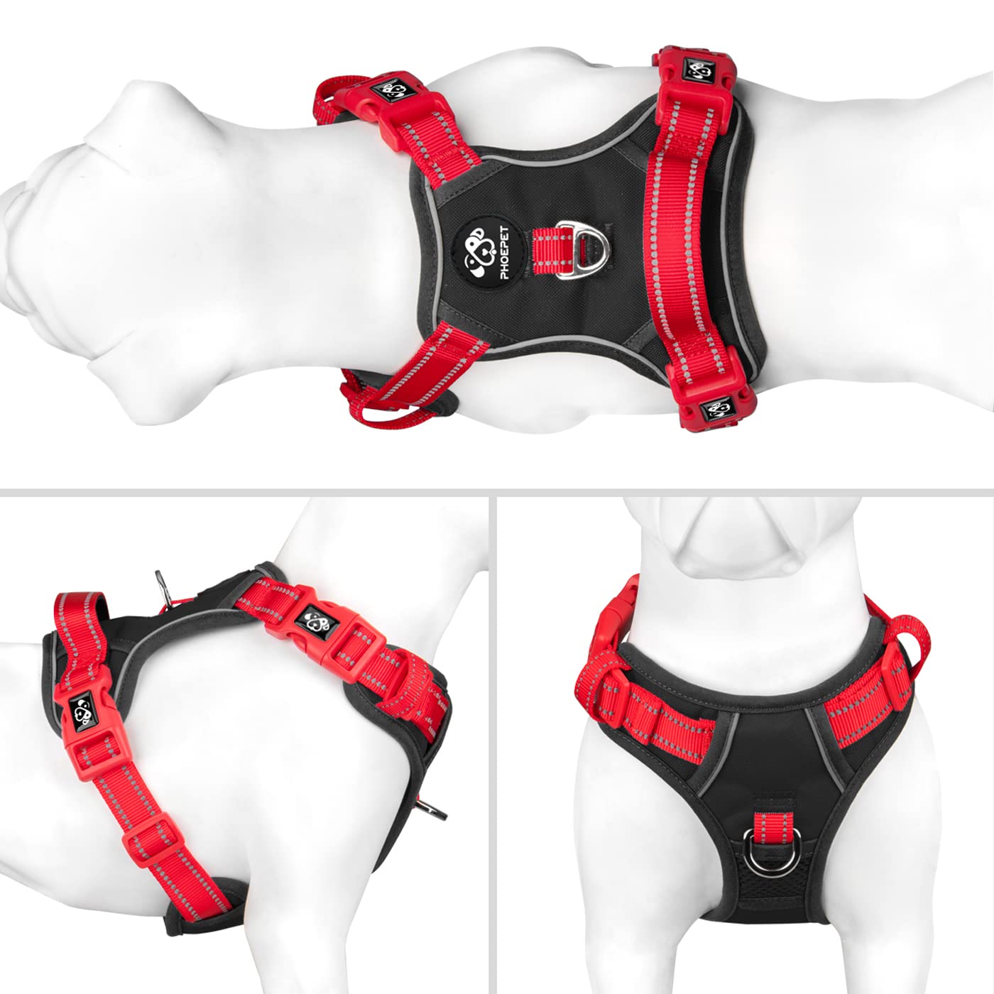 Phoepet No Pull Dog Harness, Unique Colors Reflective Adjustable Dog Vest, With Soft Training Handle Metal Clips For Small Mediu