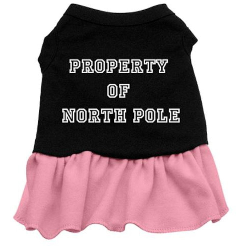 Christmas Pet Dog & Cat Dress Screen Printed, &quot;Property Of North Pole&quot; Black W/Light Pink SM (3-6 lbs.)