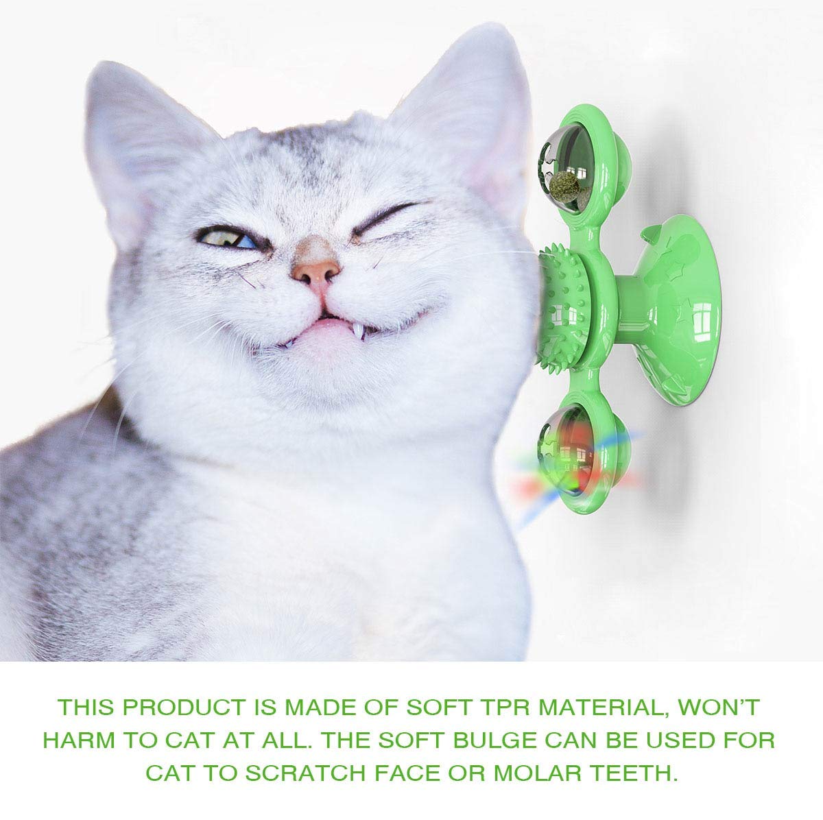 Gbsyu Interactive Windmill Cat Toys With Catnip : Cat Toys For Indoor Cats Funny Kitten Toys With Led Light Ball Suction Cup?Cat Nip Toy For Cat Chew Exercise (Green)