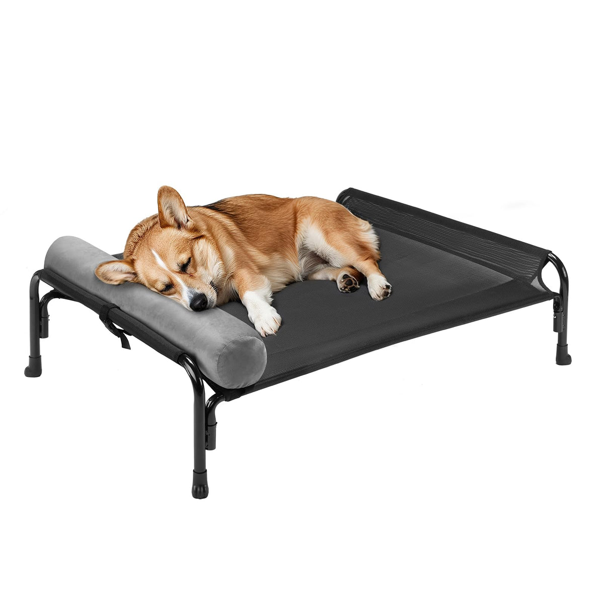 Veehoo Medium Elevated Dog Bed, Outdoor Raised Dog Cot Hammock Bed With One-Sided Removable Headrest Bolster, Cooling Breathable