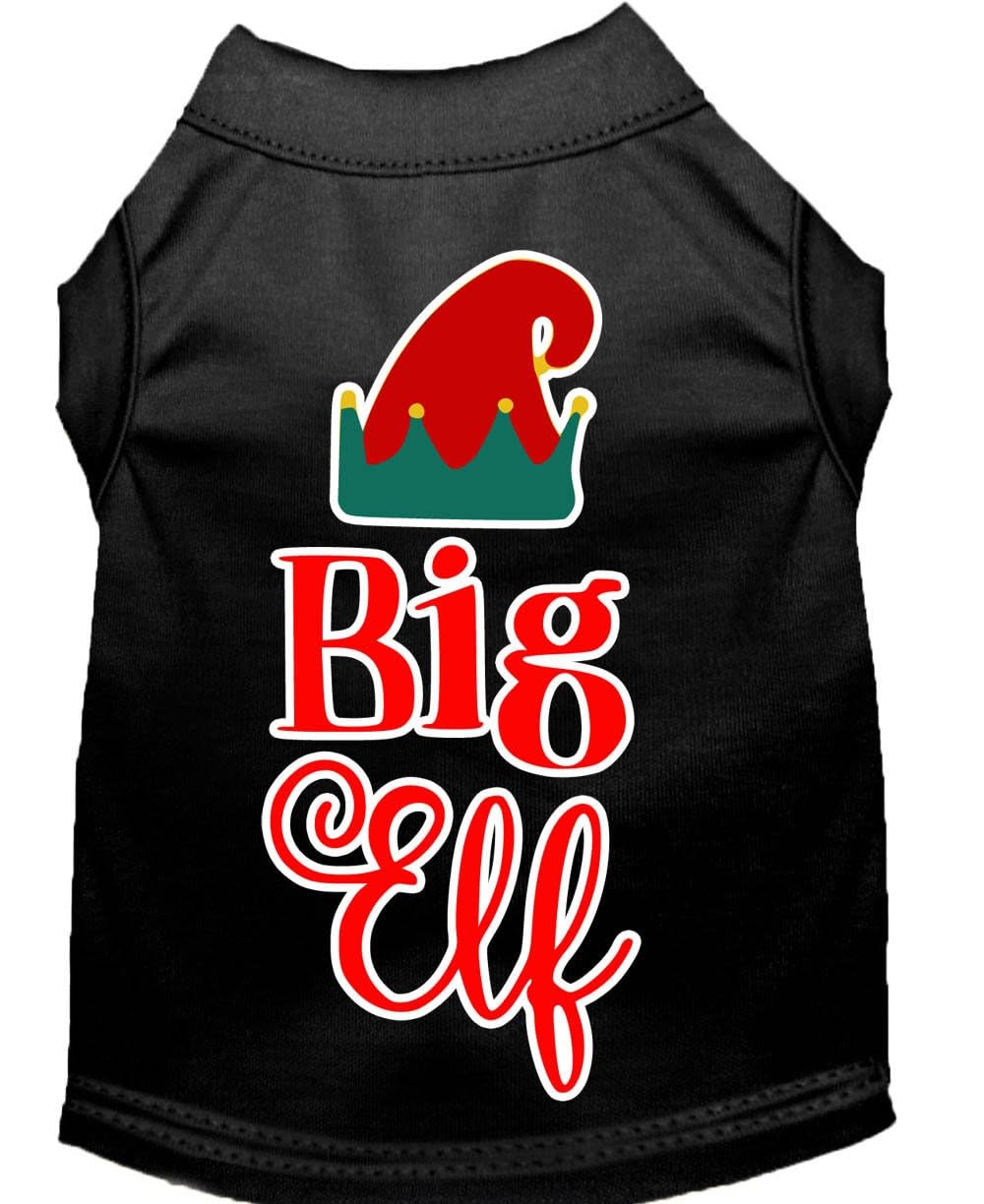 Christmas Pet Dog & Cat Shirt Screen Printed, &quot;Big Elf&quot; Black SM (3-6 lbs.)
