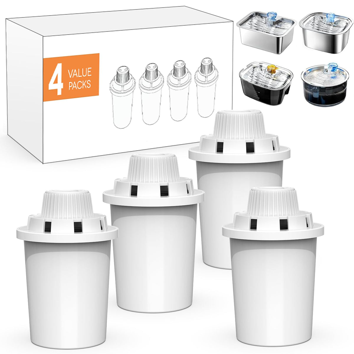 (4 Pack) Replacement Filters For Lesotc Dog Water Fountain, High-Efficiency & Safer & Cleaner Replacement Water Filters For Leso