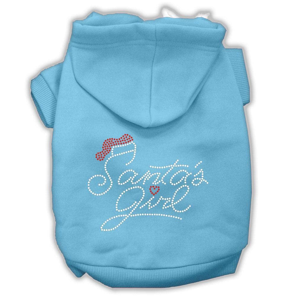 Christmas Pet, Dog & Cat Hoodie Rhinestone, &quot;Santa's Girl&quot; Baby Blue MD (6-10 lbs.)