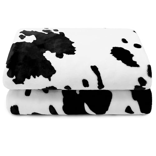 Fuzzy Black Cow Print Blanket Adult Baby Soft Warm Cozy Fleece Cat And Dog Blanket Soft & Warm Fleece Flannel Pet Blanket, Great Pet Throw(40 * 50In)