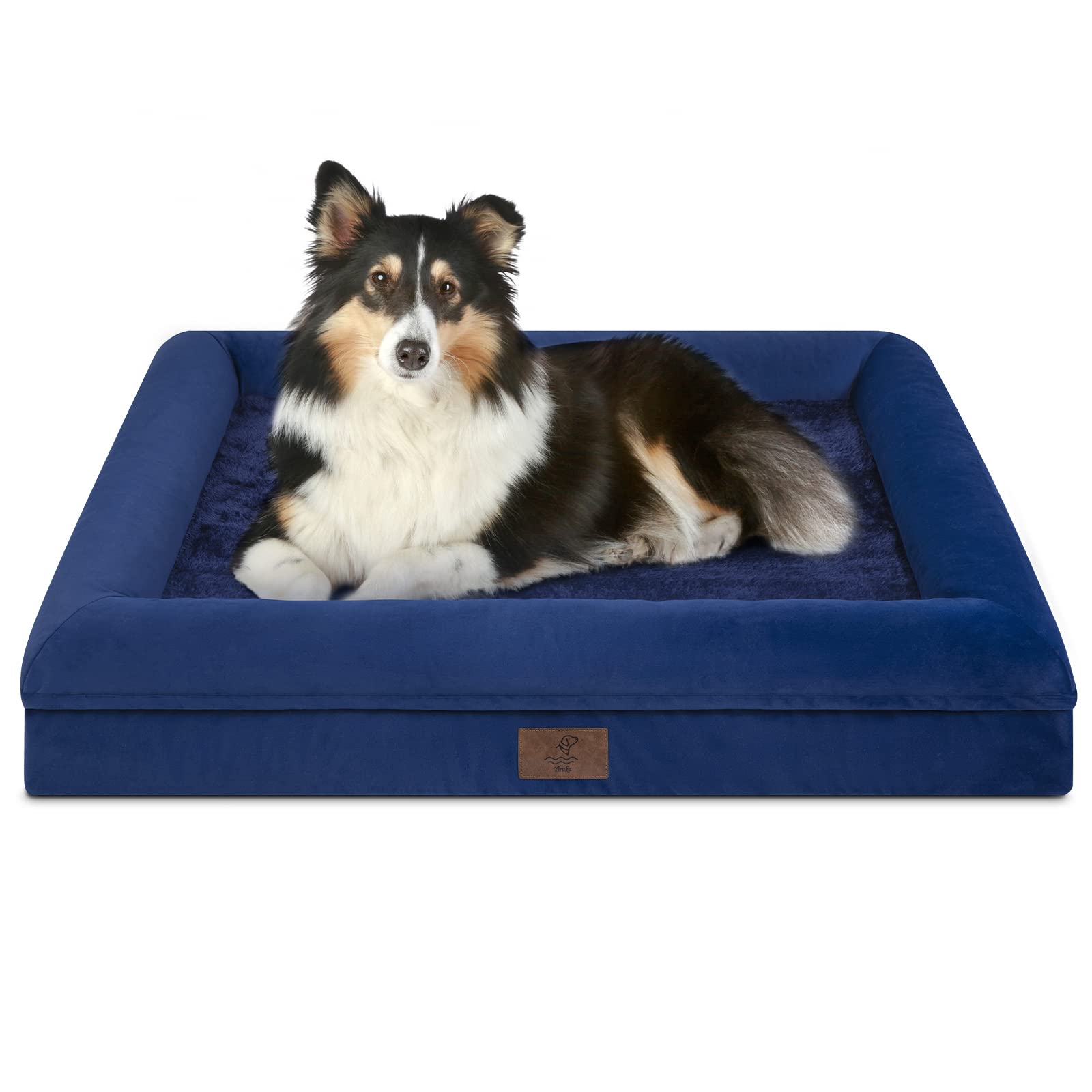 Yiruka Large Dog Bed - Orthopedic, Waterproof With Removable Cover, 4-Sided Bolster, Washable, Rich Blue