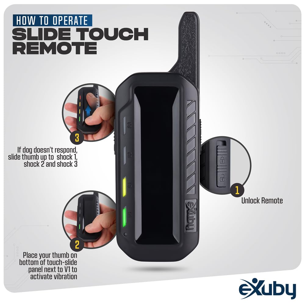 Exuby Touch-Slide Control Shock Collar For Small Dogs -Bring Peace & Quiet To Your Home Instantly W/Slide Of A Thumb -Slide To C