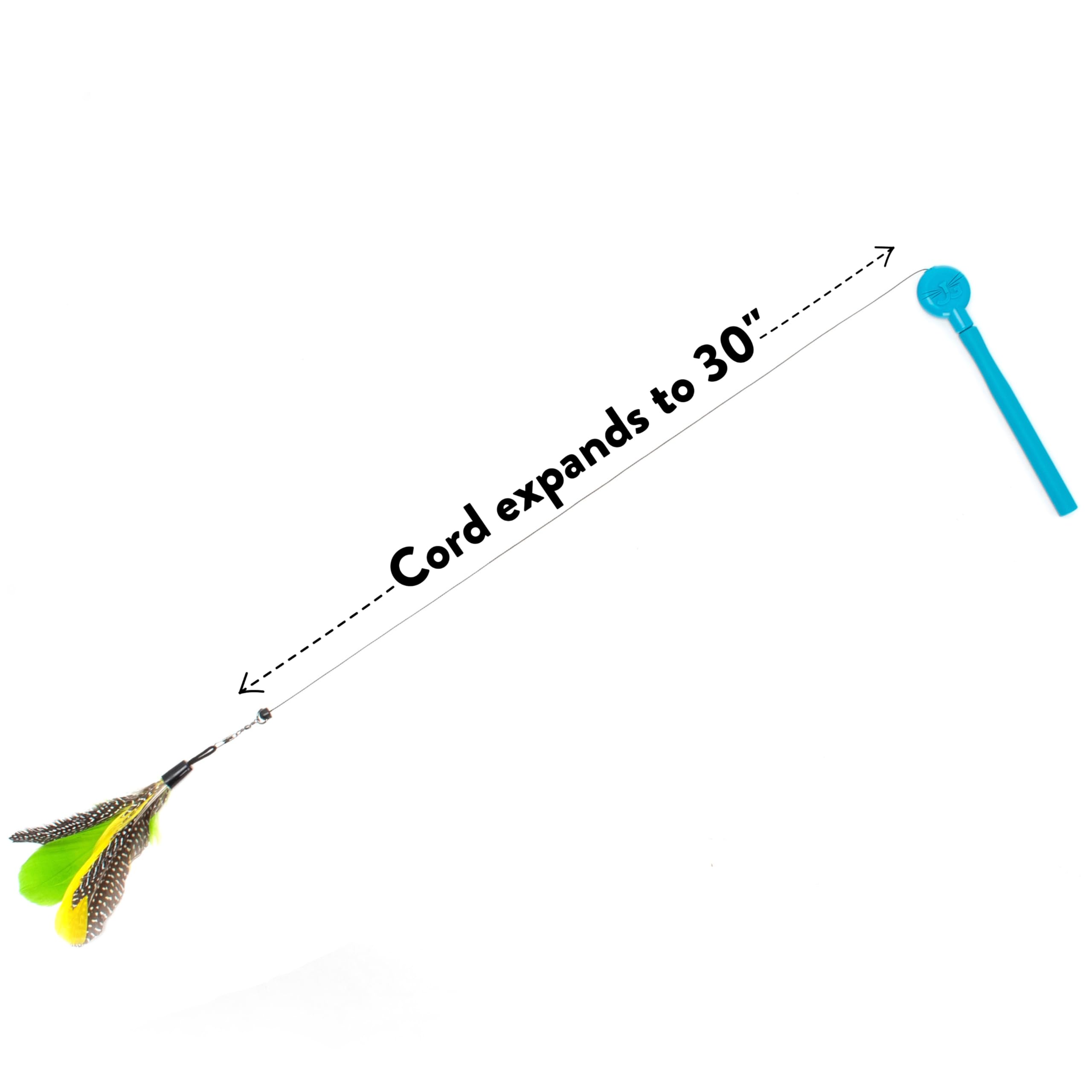 Jackson Galaxy Gotcha! Interactive Cat Wand Toy - Feather Wand in Blue & Green for Engaging Playtime