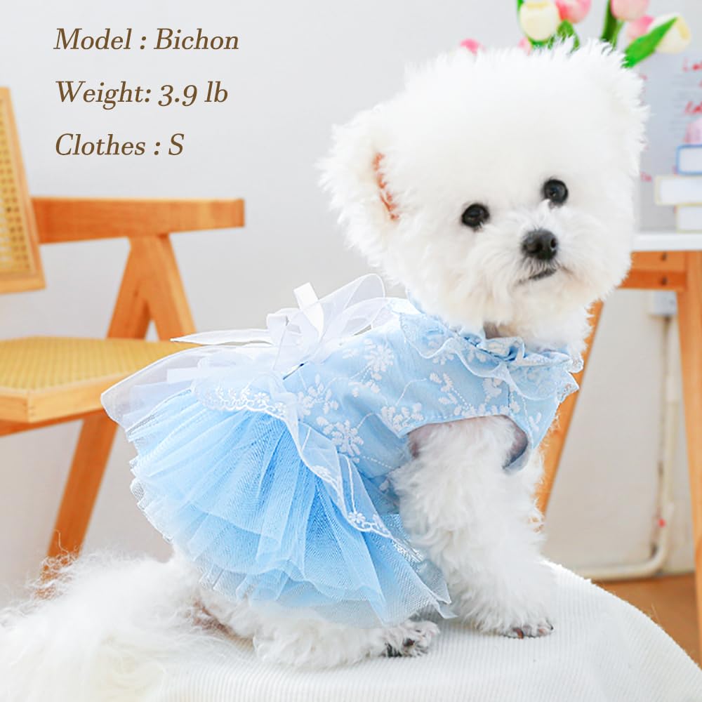 Aniac Daisy Small Dog Dresses Female With Leash Ring,Bow Knot Girl Puppy Wedding Dress,Valentine'S Cat Outfit,Fancy Pet Party Dr