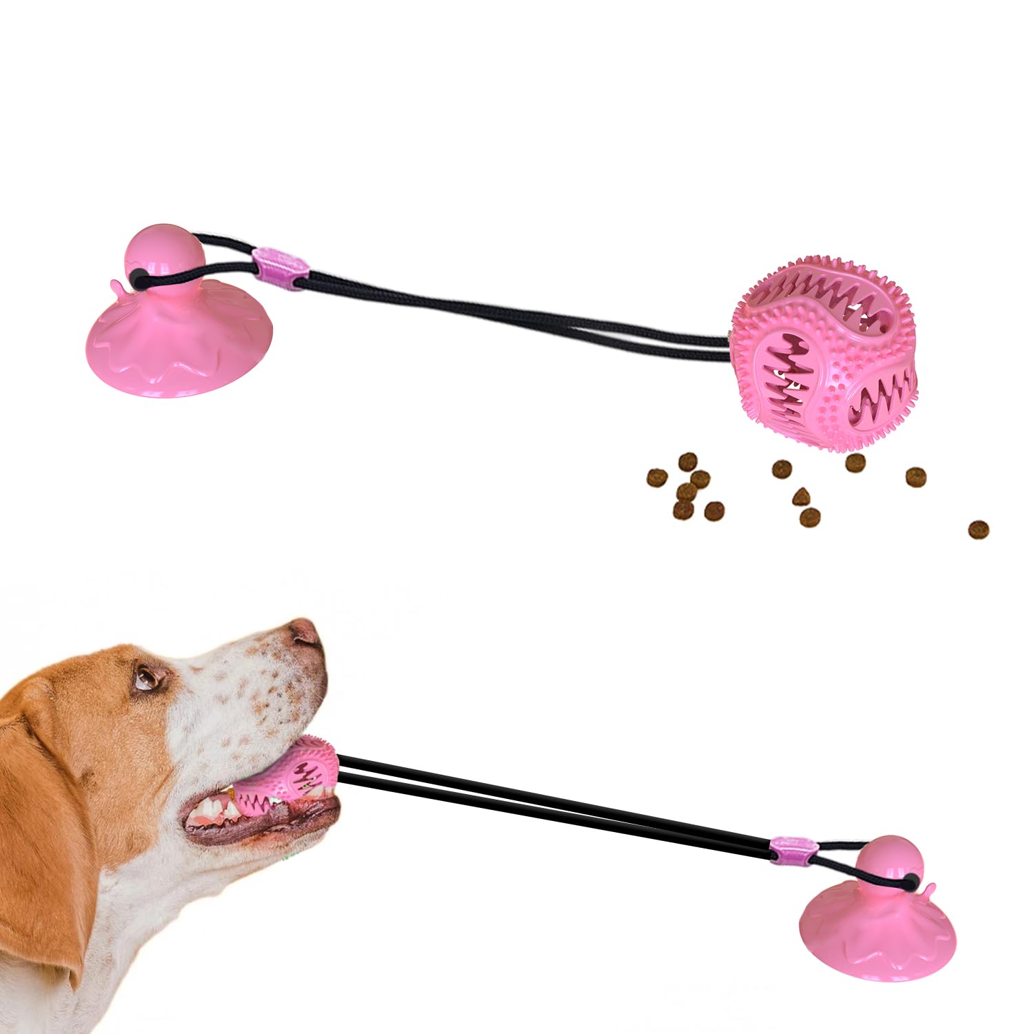 Dog Toys Treat Food Dispensing Ball with Suction Cup, Tug of War for Dogs, Interactive Ball for Boredom, Mental Stimulation for 