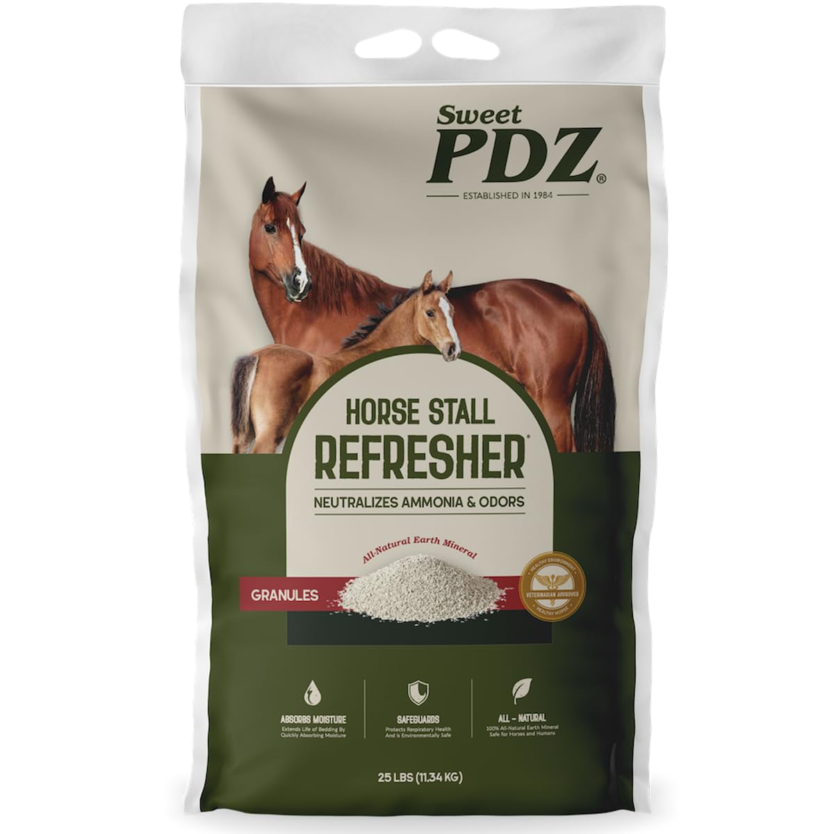 Sweet PDZ Horse Stall Refresher Granules, Stall Refresher Odor Eliminator, 25 lbs