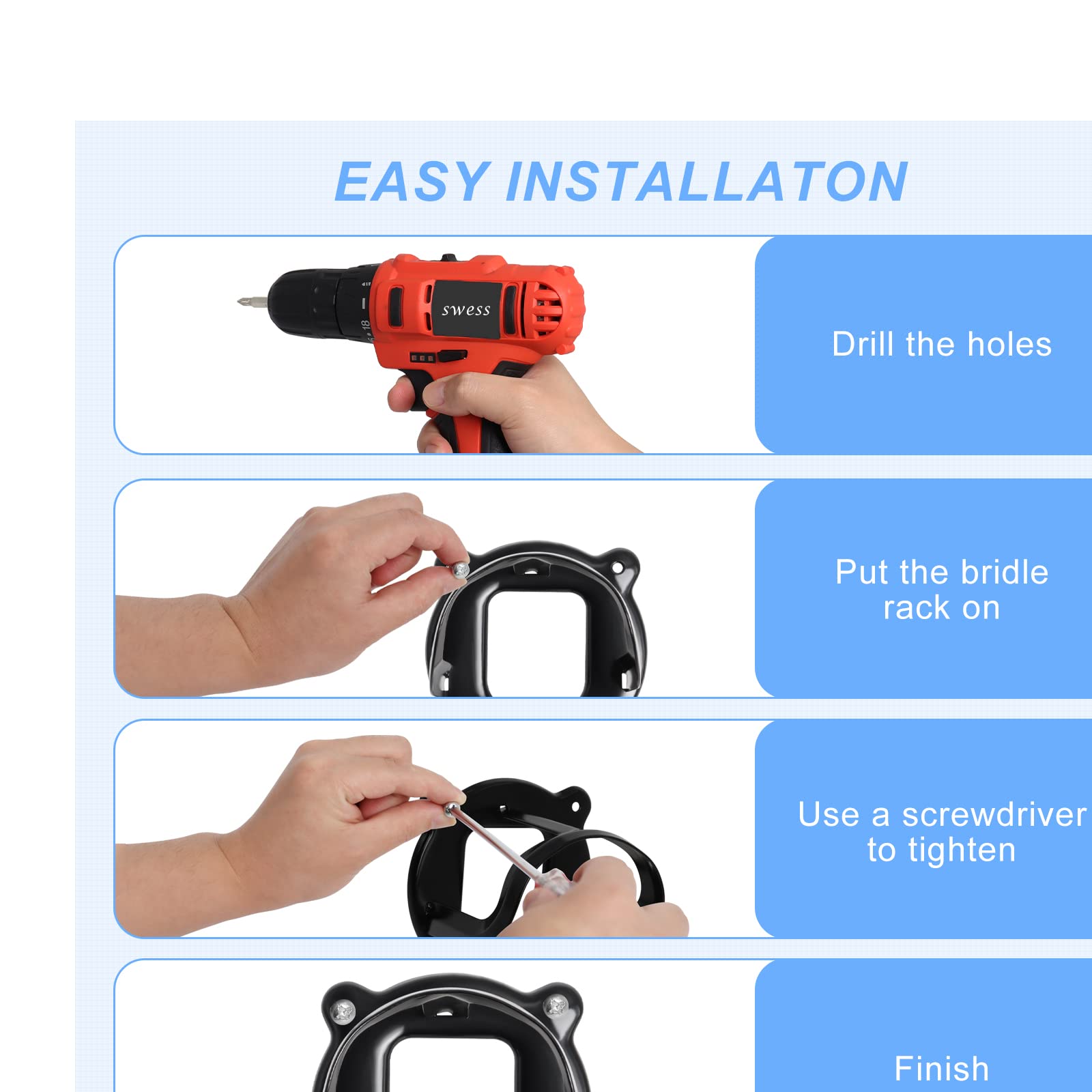6 Counts Horse Bridle Rack, Bridle Bracket Bridle Hooks with Tubes and Screw, Horse Tack Storage Halter Hanger Metal Bridle Hold