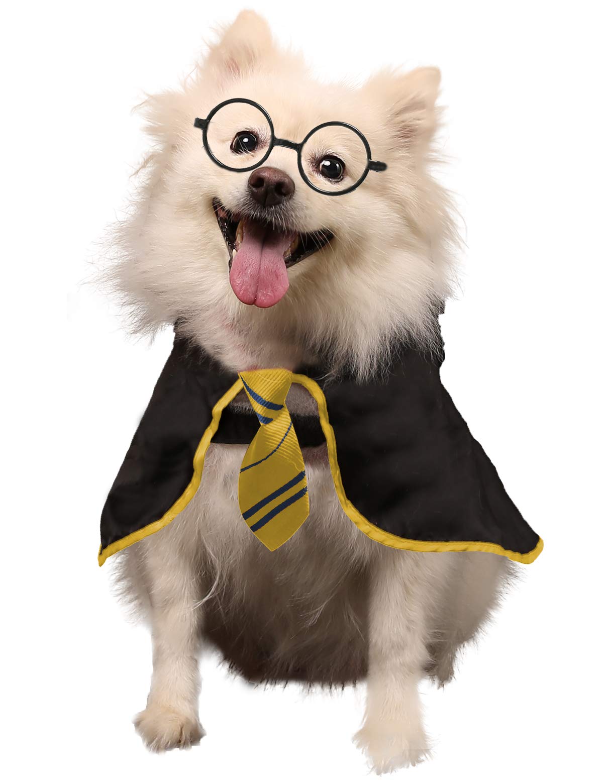 Coomour Halloween Dog Costume Wizard Pet Shirt Funny Cat Clothes For Dogs Cats Clothing Outfits With Glasses (Large,Yellow)
