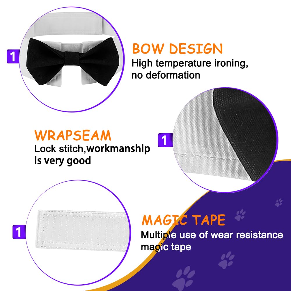 Dogtact Elegant Dog Bow Tie - Cute Tuxedo Bowtie With Adjustable White Collar For Formal Pets - Perfect For Valentines, Weddings