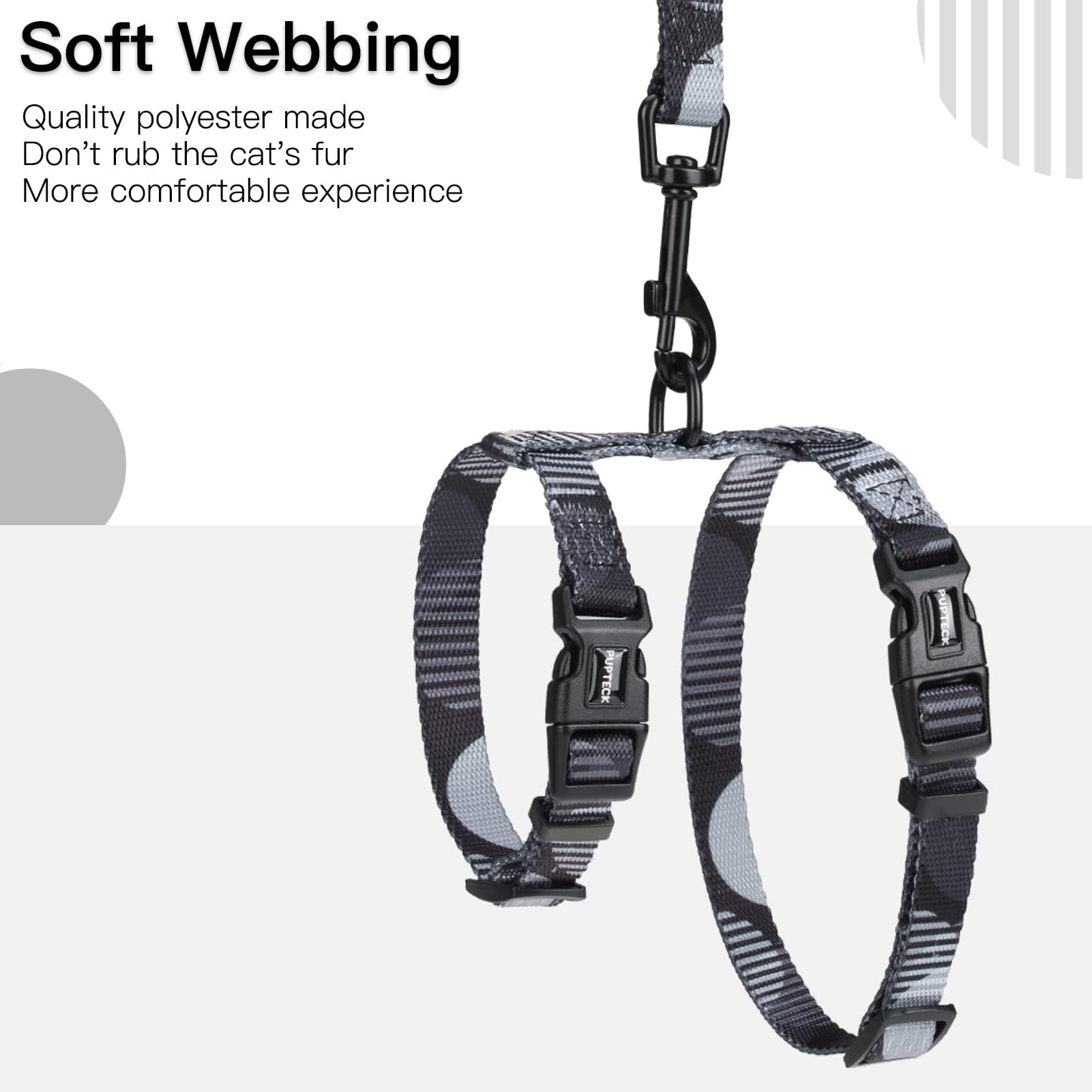 Pupteck Adjustable Cat Harness And Leash Set Escape Proof Kitten Strap Collar For Walking Travel, Printed Dark Grey