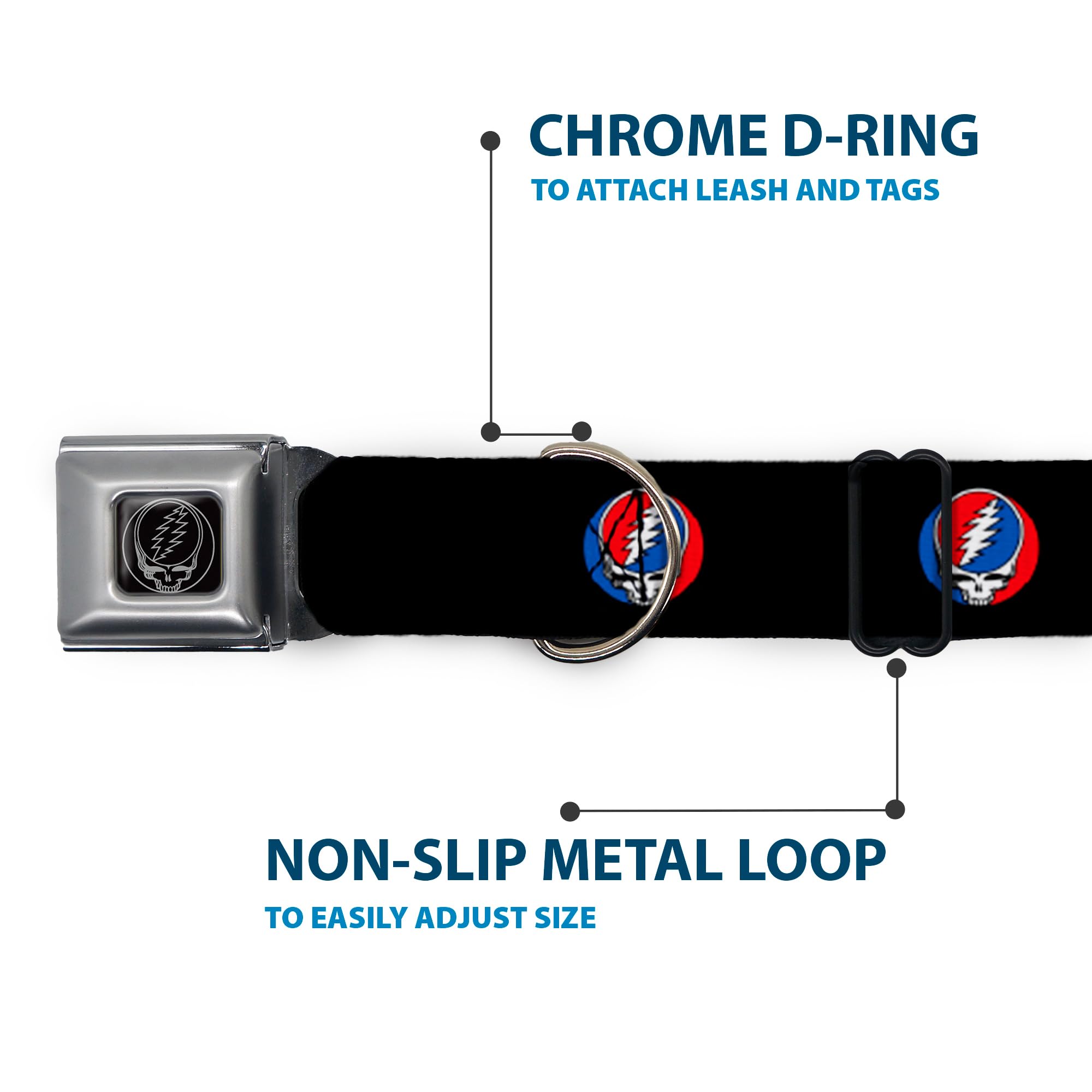 Buckle-Down Seatbelt Buckle Dog Collar - Steal Your Face Repeat Black/Color - 1' Wide - Fits 15-26' Neck - Large