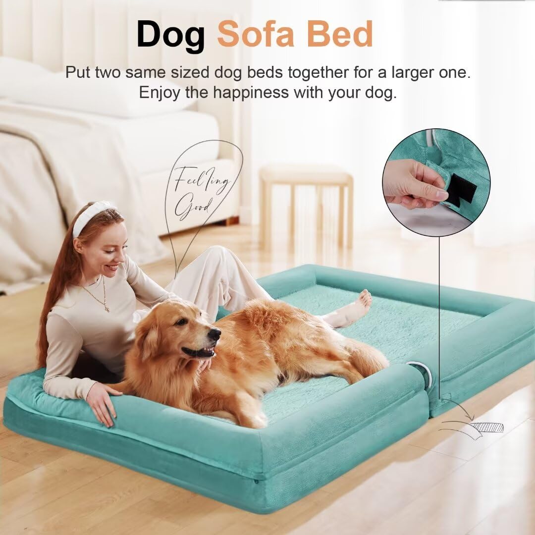 Large Dog Bed Orthopedic Washable: Beds Bolster Xl Bed Medium Large Dogs Egg Crate Foam Couch Sofa Waterproof With Removable Cover - Aqua Blue